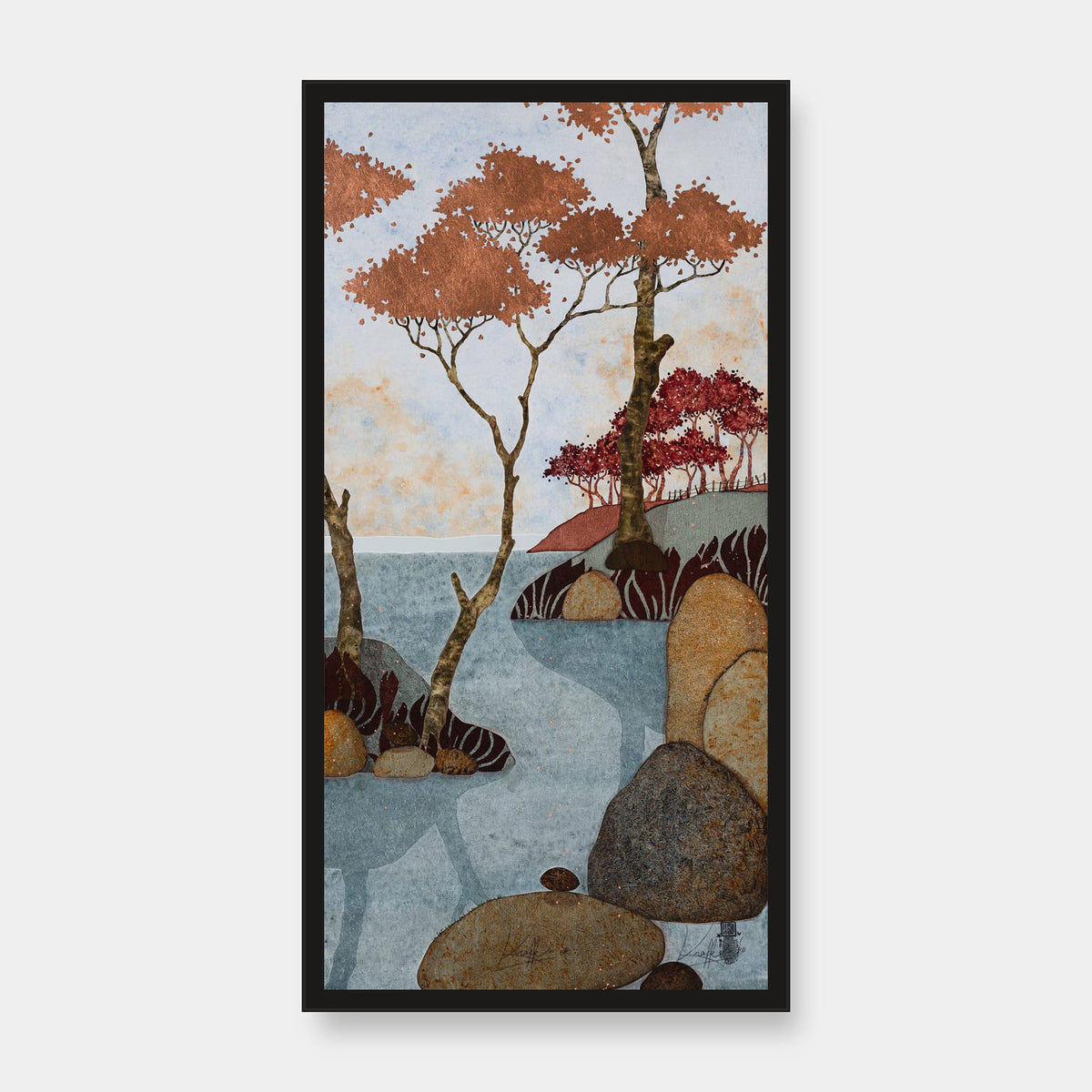 « J’ai fait 3 grands pas… Je me suis assise ici... puis là… Enfin, j’ai pris mon bain de beau paysage. » — édition d’art 30 × 60 cm avec cadre noir — vue de face