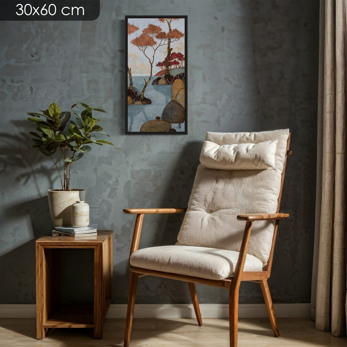 « J’ai fait 3 grands pas… Je me suis assise ici... puis là… Enfin, j’ai pris mon bain de beau paysage. » — édition d’art 30 × 60 cm avec cadre noir — mise en situation