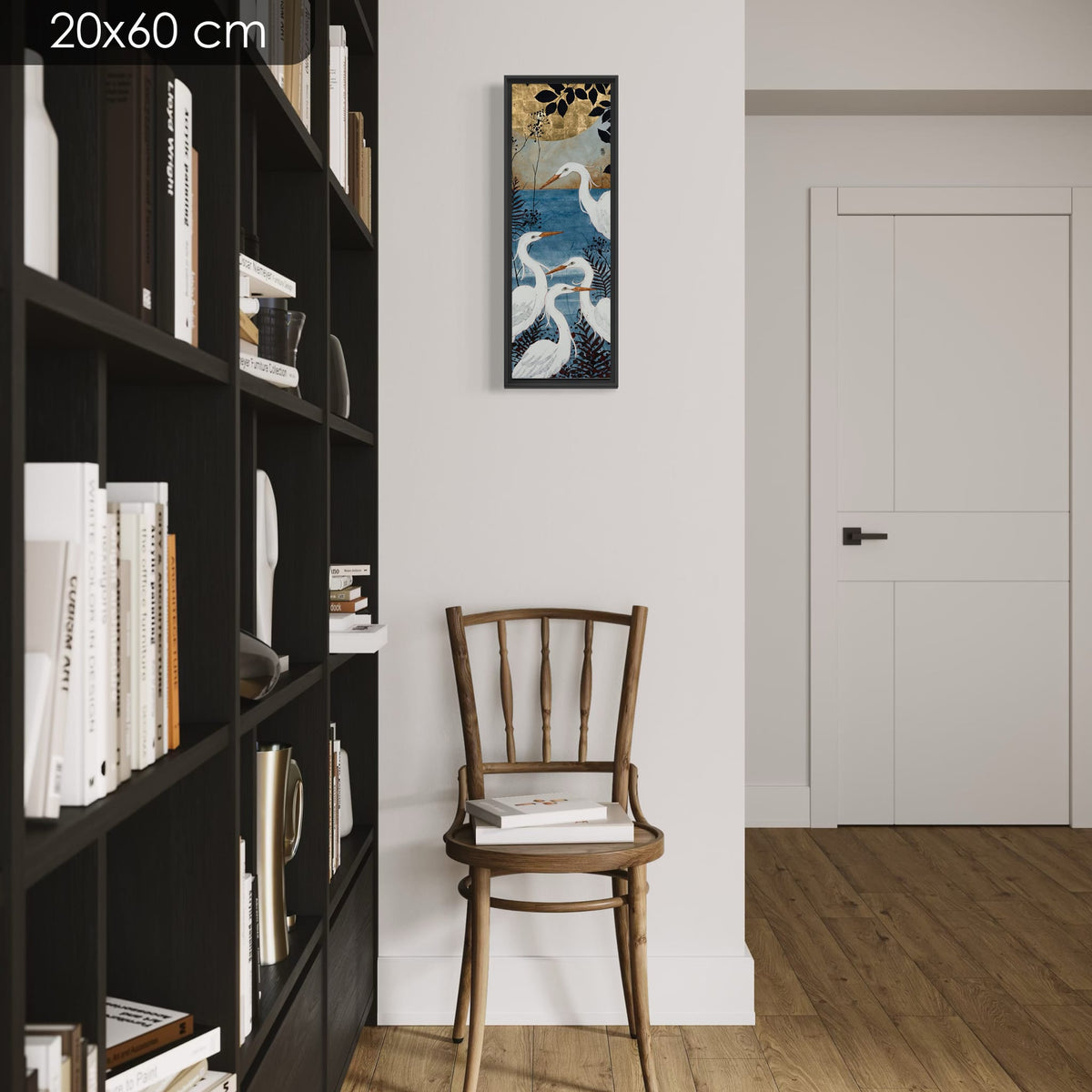 « La nature enfile son plus joli costume pour le bal des oiseaux... » — série limitée 20 × 60 cm, caisse américaine Madison noire — bibliotheque — Lalou Kraffe