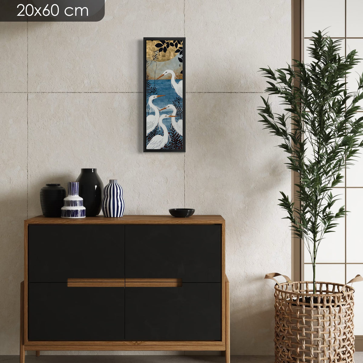 « La nature enfile son plus joli costume pour le bal des oiseaux... » — série limitée 20 × 60 cm, caisse américaine Madison noire — console — Lalou Kraffe