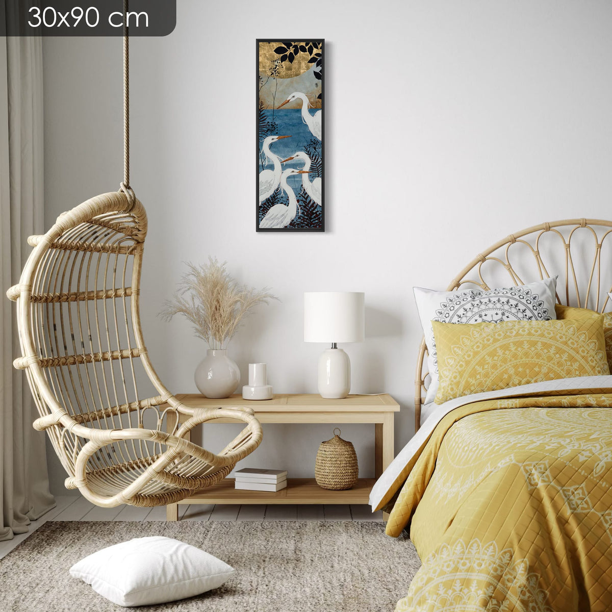 « La nature enfile son plus joli costume pour le bal des oiseaux... » — série limitée 30 × 90 cm, caisse américaine Madison noire — chambre — Lalou Kraffe