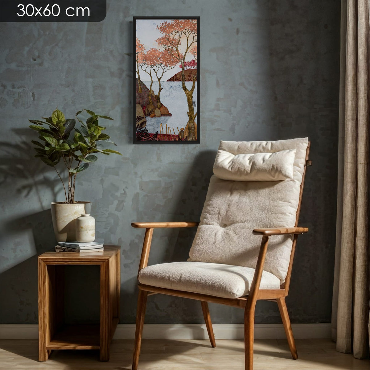 La tête calée sur un oreiller de bruyère... Les hirondelles m'emportent en rêveries avec leurs ronds gazouillis — édition d’art 30 × 60 cm avec cadre noir — mise en situation