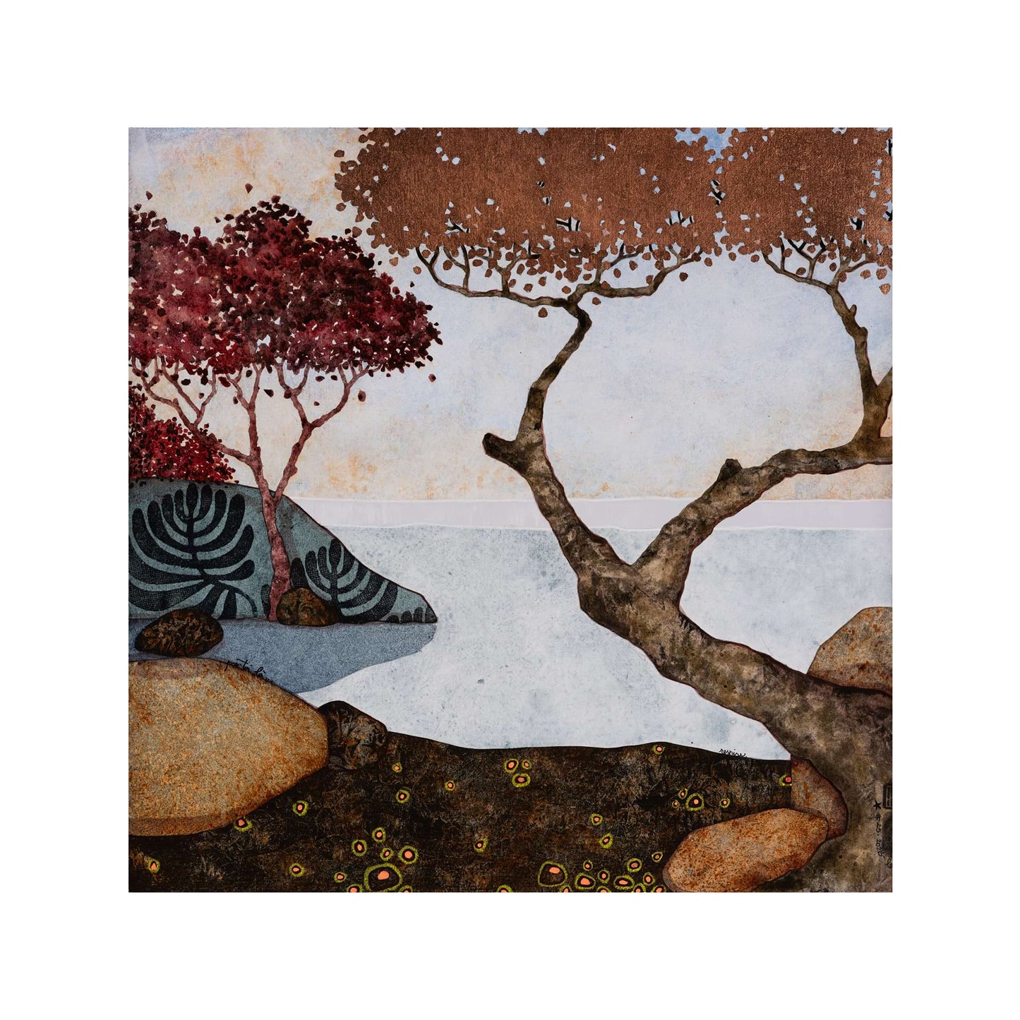 Lalou Kraffe, Galerie KLE, Peinture originale, Paysage japonisant, Normandie, Bretagne