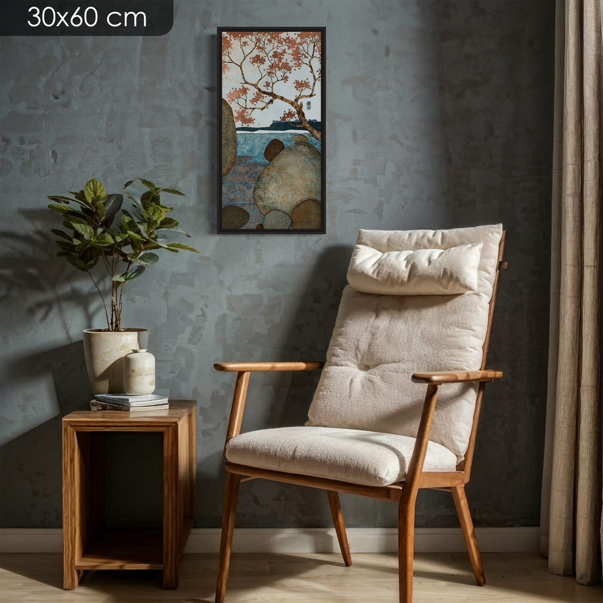 « Le soleil embrasse mon coeur, caresse les feuilles, douce torpeur… » — édition d’art 30 × 60 cm avec cadre noir — mise en situation