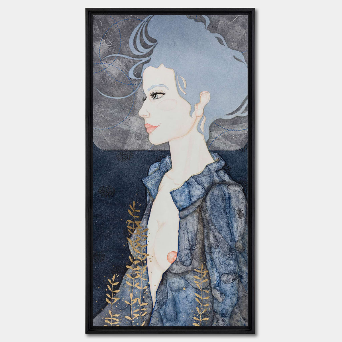 Portrait féminin, illustration figurative d’une artiste peintre femme inspirée par l’art nouveau en Bretagne et Normandie