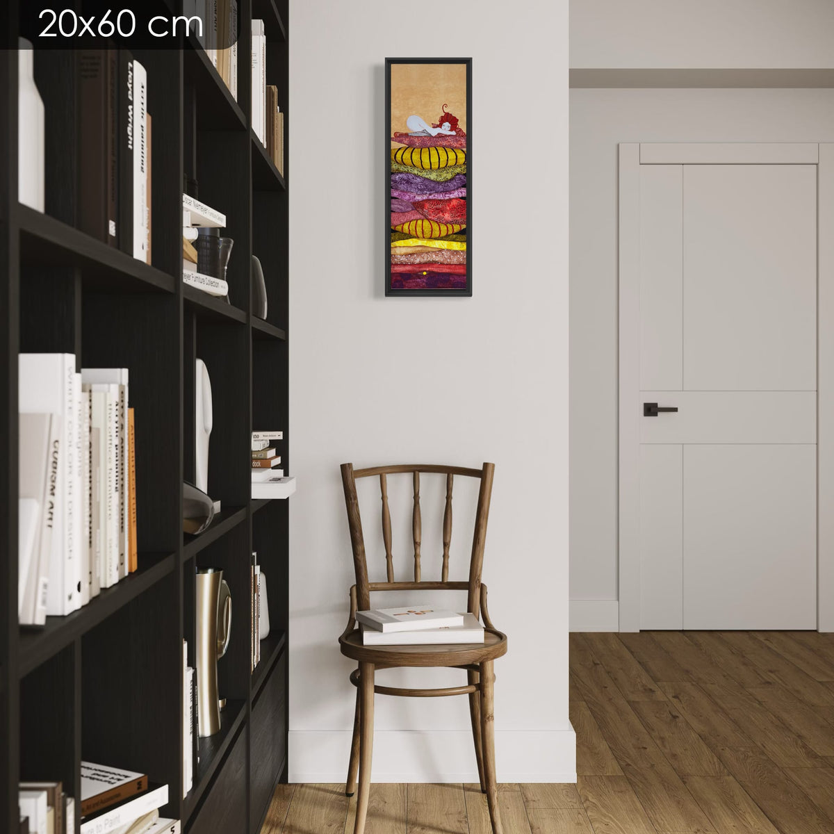 « Ma féline, ma câline, mon coeur bat la chamade chaque fois que tu joues au chat... » — série limitée 20 × 60 cm, caisse américaine Madison noire — bibliotheque — Lalou Kraffe