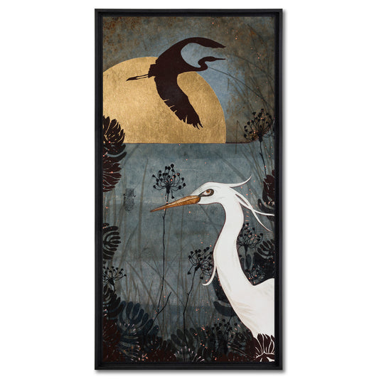 Nature et aigrette, galerie KLE, Lalou Kraffe, Pont-Aven, Auray, Honfleur, oiseaux figuratifs