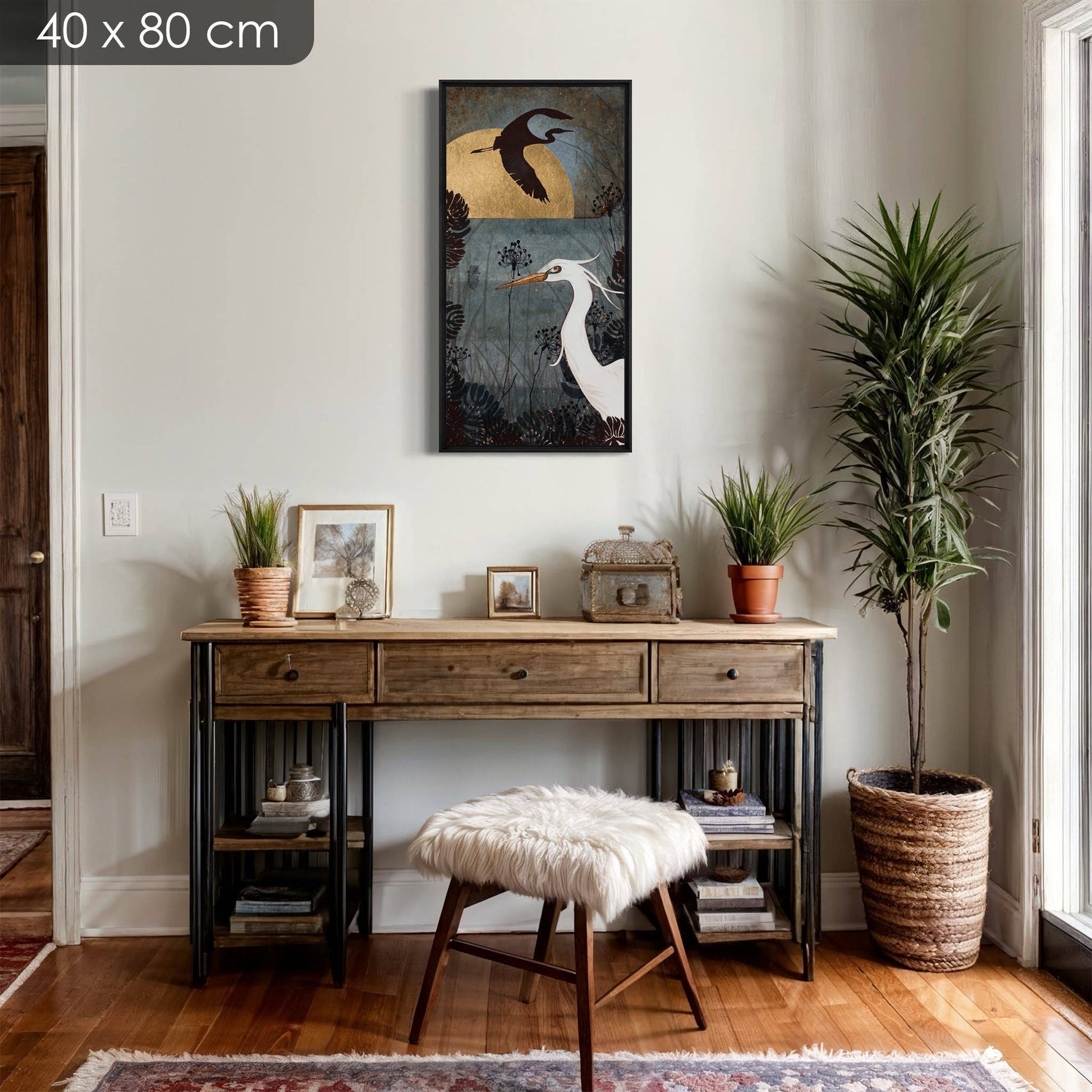 Nature et aigrette, galerie KLE, Lalou Kraffe, Pont-Aven, Auray, Honfleur, oiseaux figuratifs