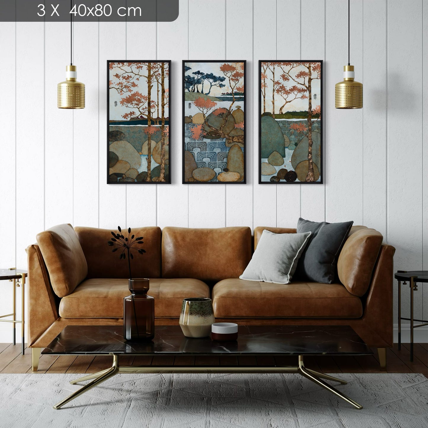 paysage japonisant en triptyque