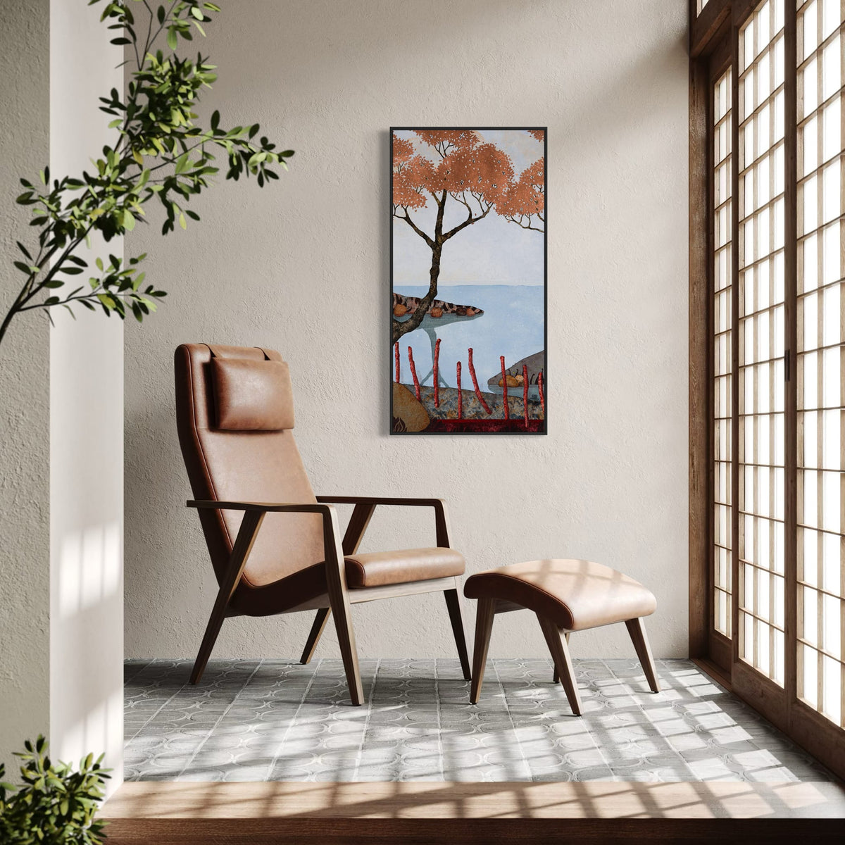 Triptyque 3B: « Et je me retrouvais là, assise, ici ou ici... » — simulation 50 × 100 cm par panneau — fauteuil — caisse américaine noire — Lalou Kraffe