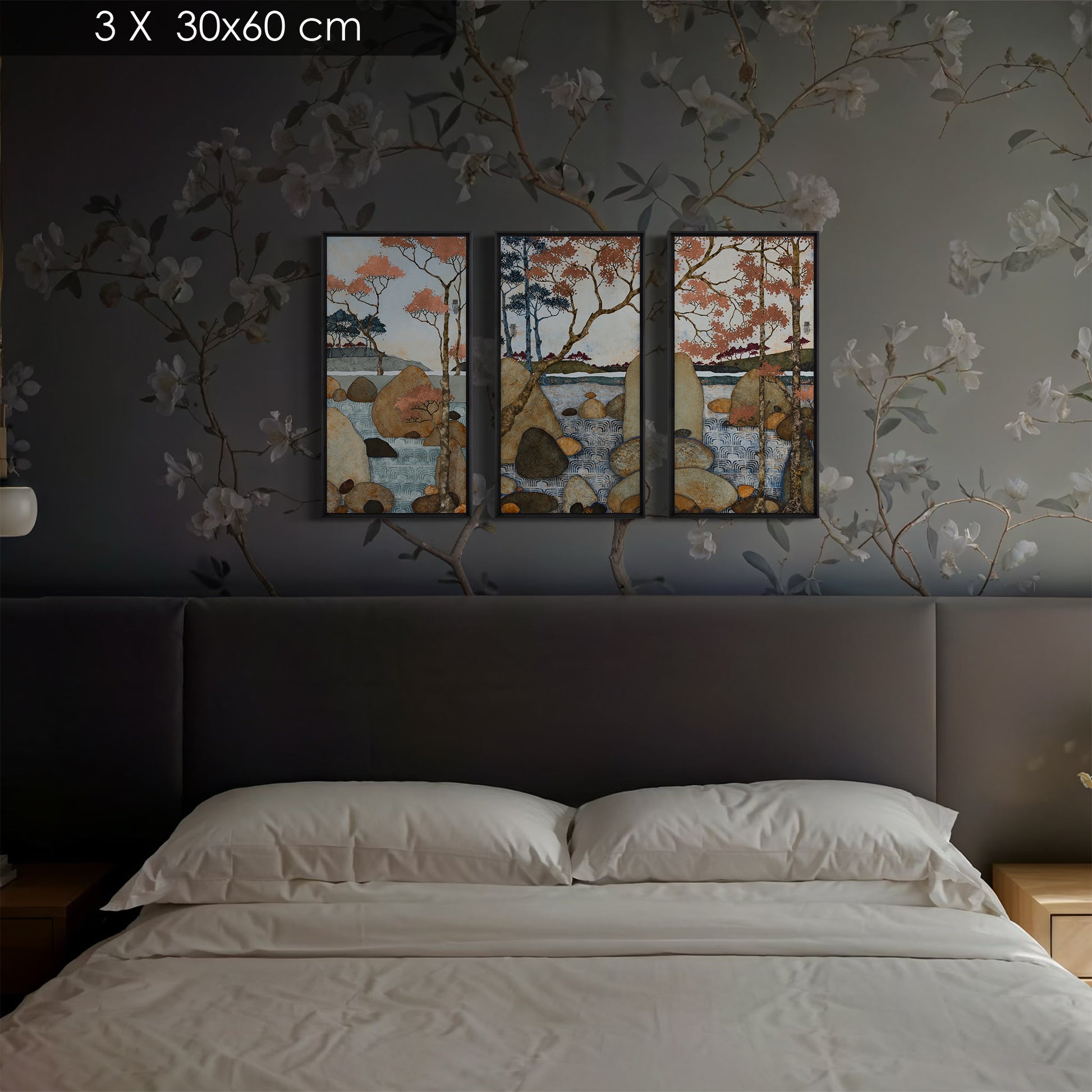 Triptyque paysage japonisant lalou kraffe 30*60 et 40*80