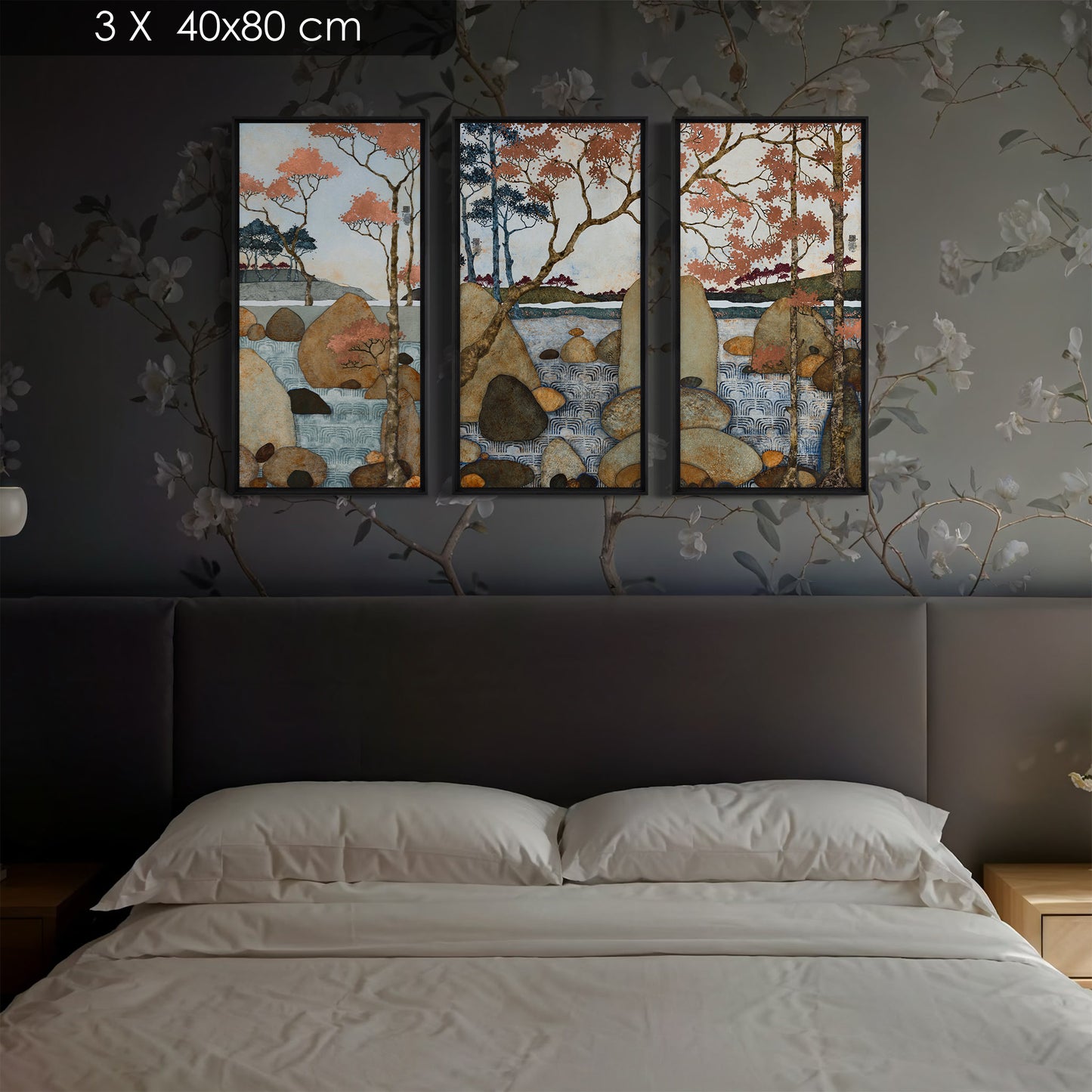 Triptyque paysage japonisant lalou kraffe 30*60 et 40*80