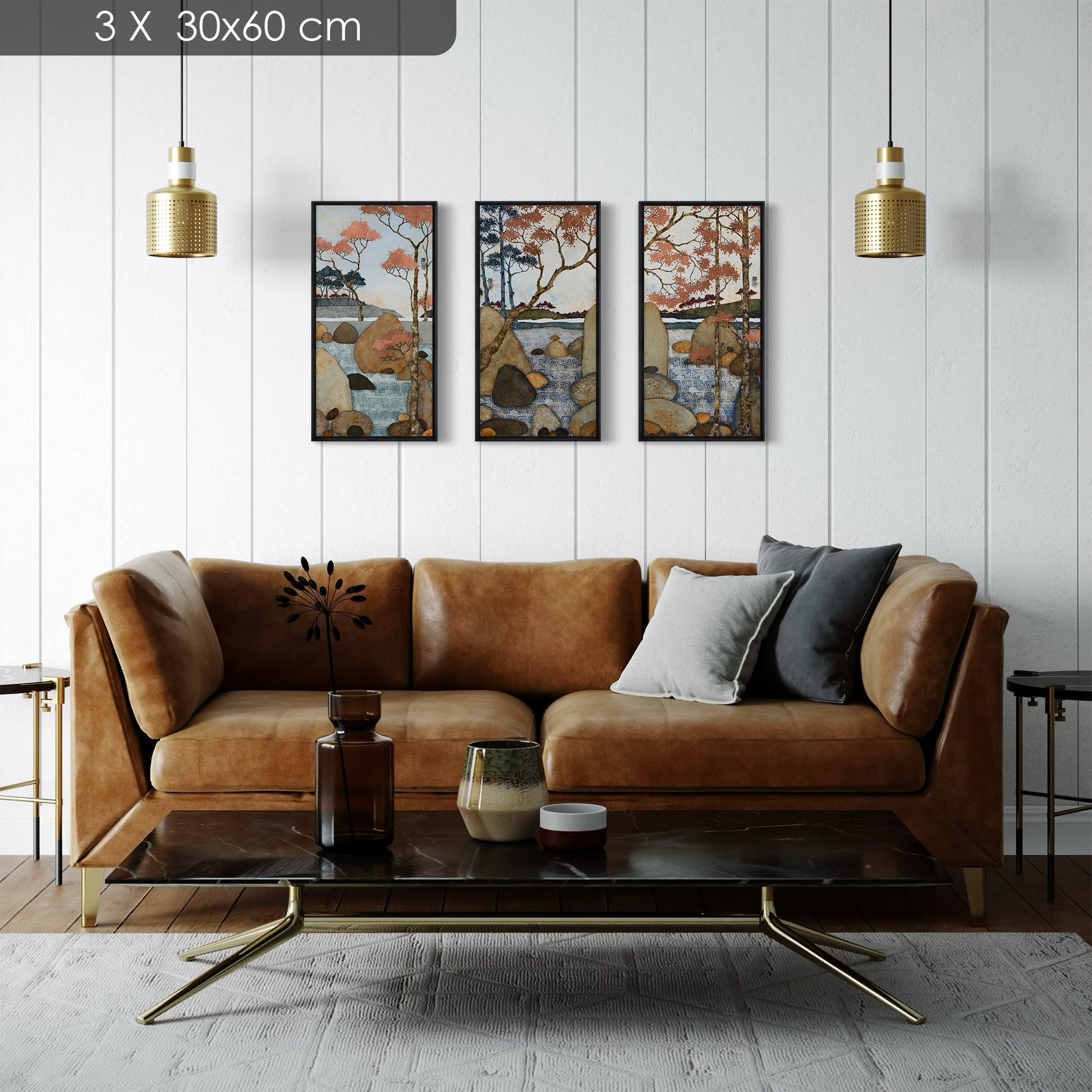 Triptyque paysage japonisant lalou kraffe 30*60 et 40*80