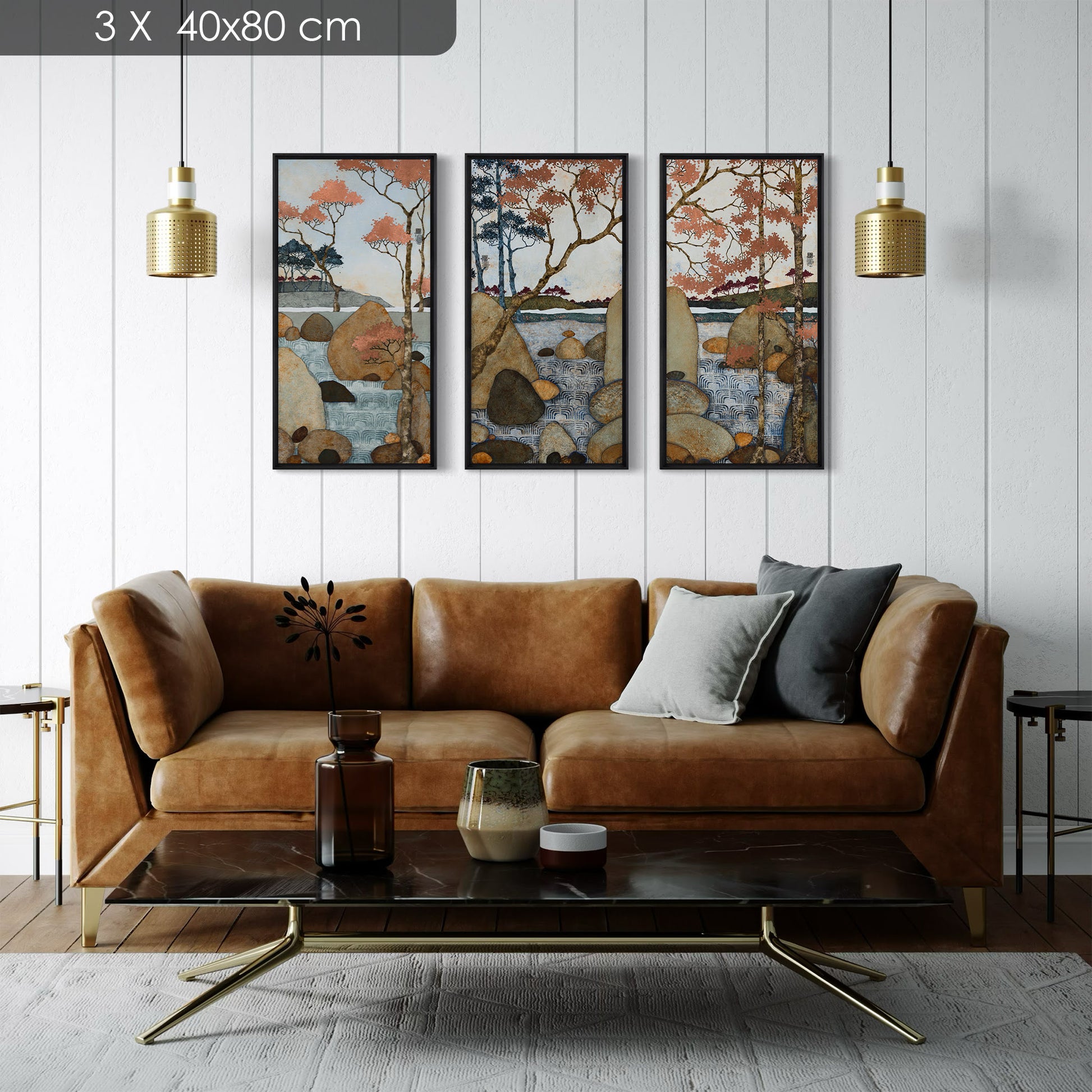Triptyque paysage japonisant lalou kraffe 30*60 et 40*80