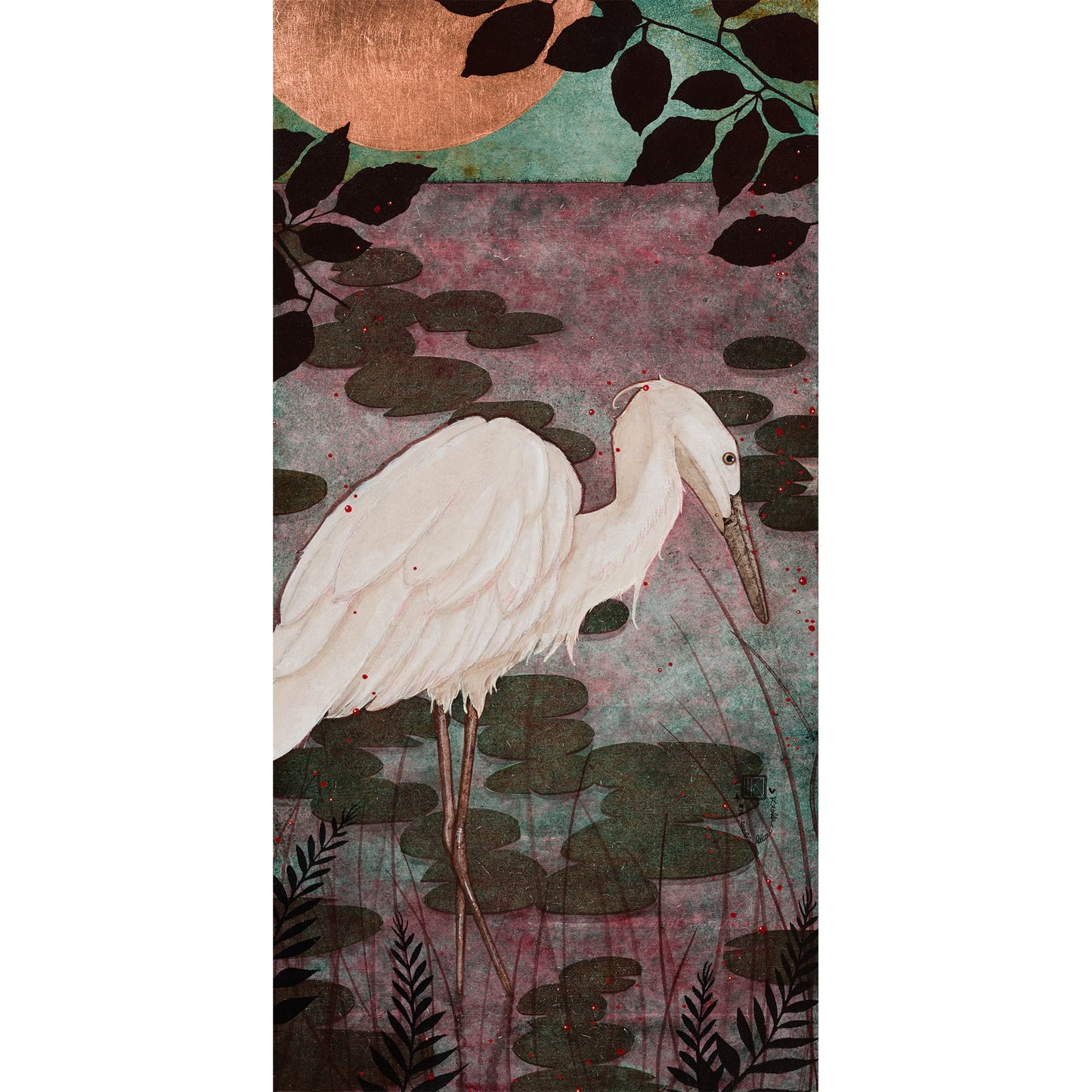 Peinture originale, Figuratif, Galerie KLE, Lalou Kraffe, Nature, Aigrette, Sérénité, Poésie, Normandie, Bretagne