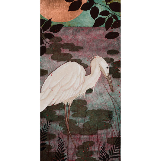 Peinture originale, Figuratif, Galerie KLE, Lalou Kraffe, Nature, Aigrette, Sérénité, Poésie, Normandie, Bretagne