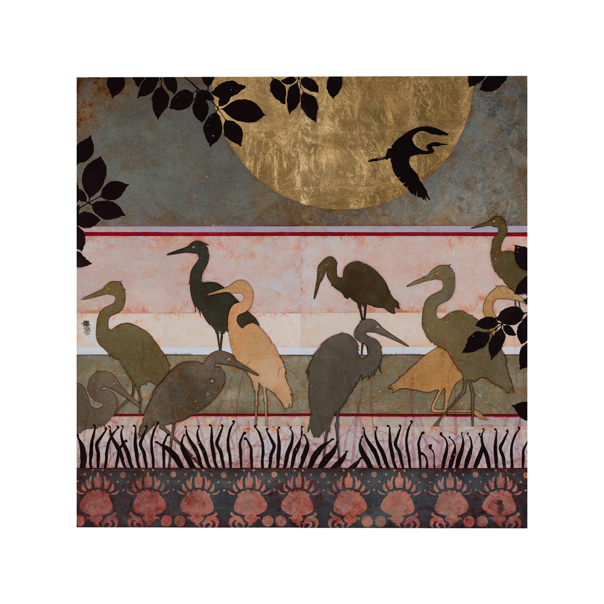 Peinture originale à la Galerie KLE, Lalou Kraffe, nature et aigrette, sérénité et poésie en Normandie et Bretagne, nabis, école de Mont-Aven