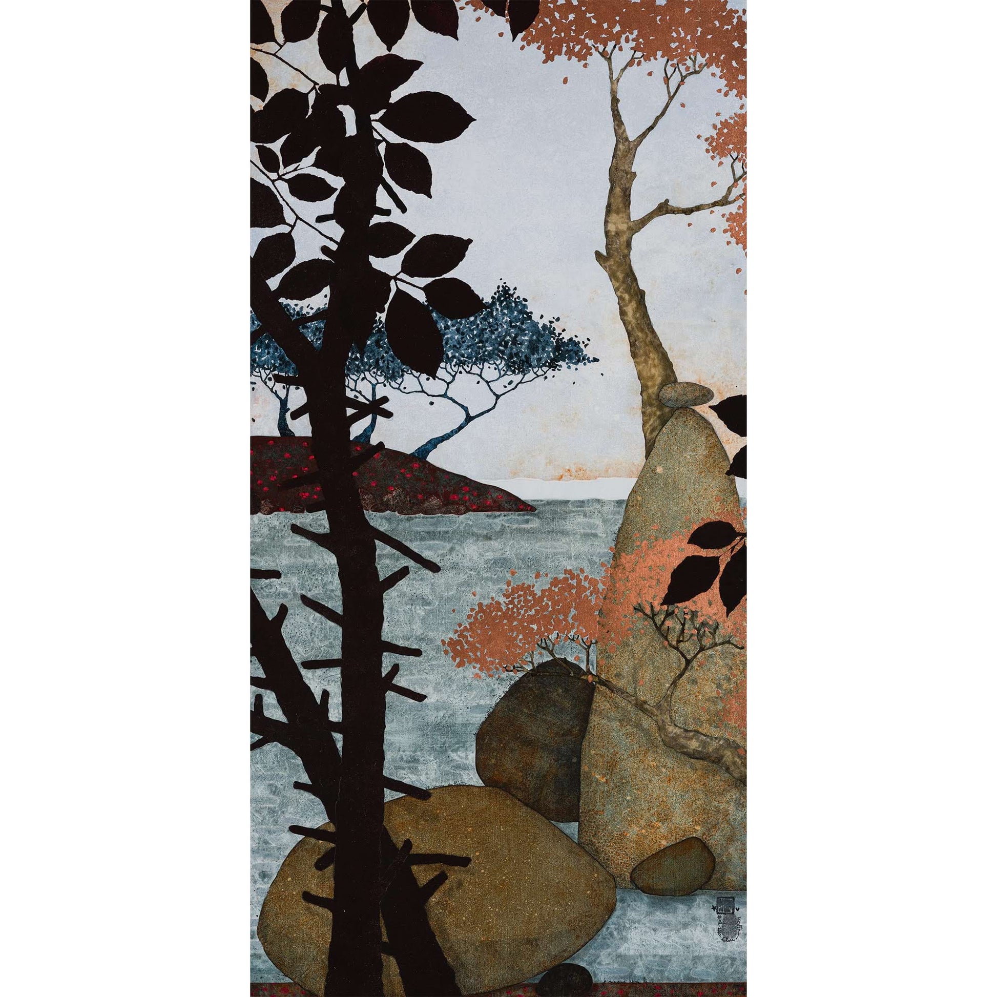 Peinture originale, paysage japonisant figuratif, contemplation et poésie en Bretagne et Normandie