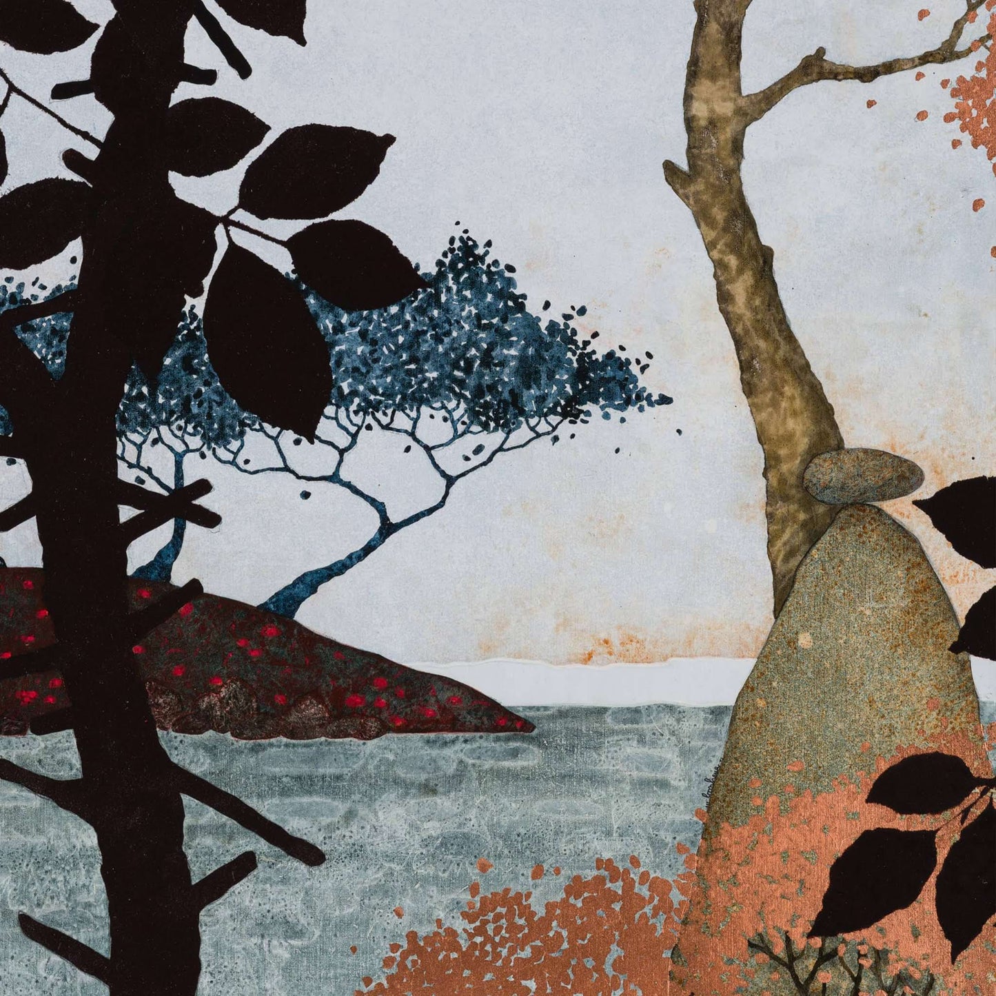 Peinture originale, paysage japonisant figuratif, contemplation et poésie en Bretagne et Normandie