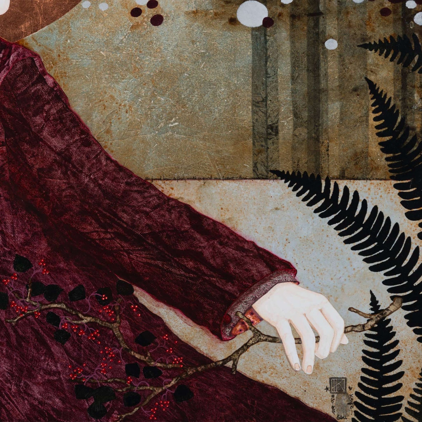 Portrait de femme moderne et figuratif, arts décoratifs, nature et tranquillité poétique en Normandie et Bretagne, peinture originale, artiste féminine