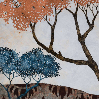 Paysage japonisant de Normandie avec pommier, douceur et sérénité, estampe japonaise, nature figurative, peinture originale