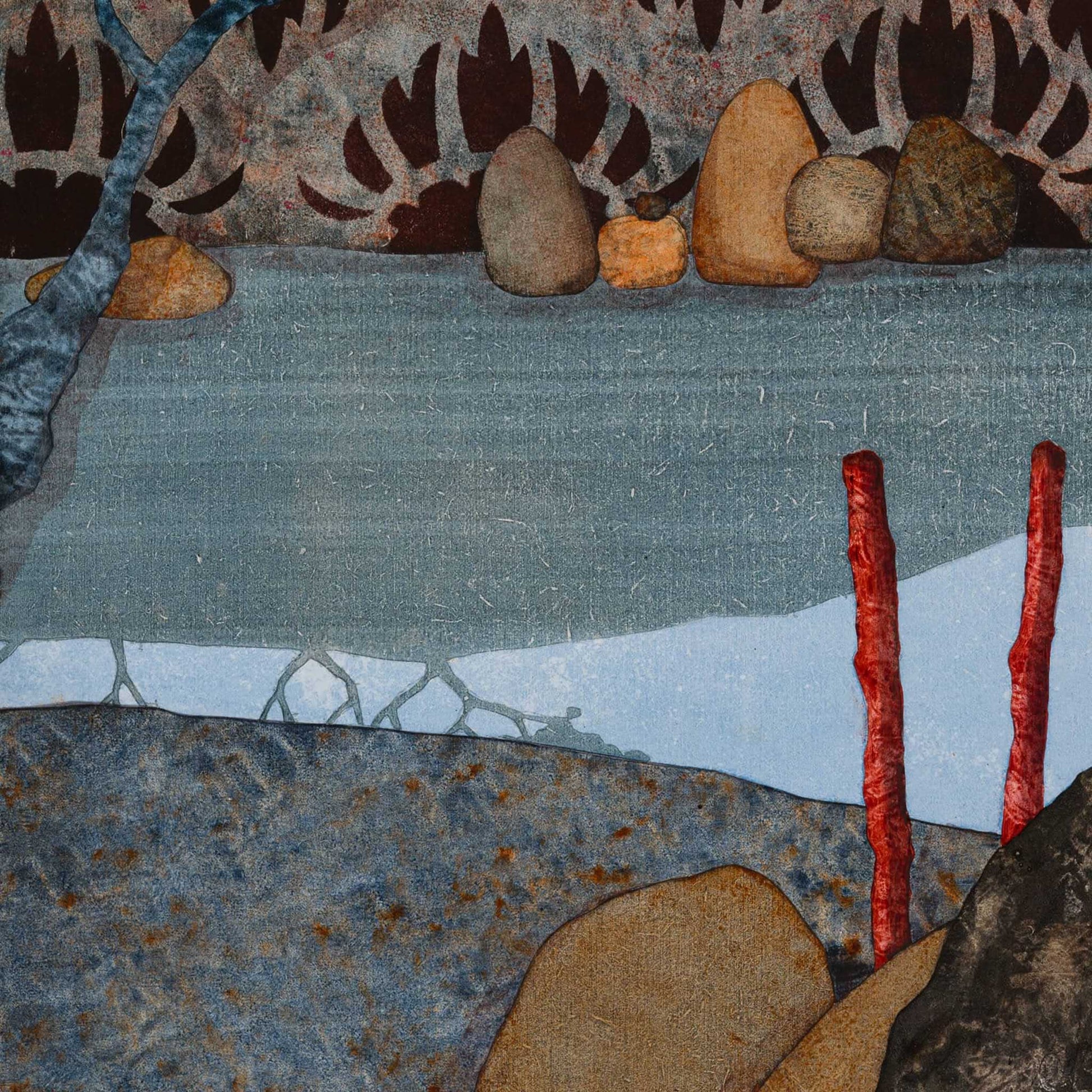Paysage japonisant de Normandie avec pommier, douceur et sérénité, estampe japonaise, nature figurative, peinture originale