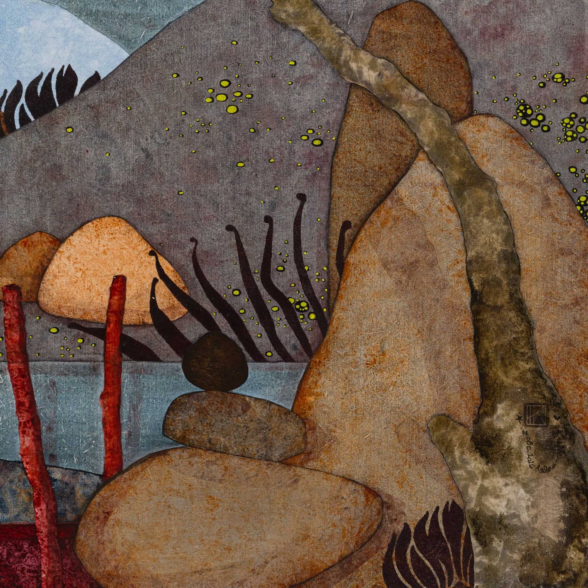 Paysage japonisant de Normandie avec pommier, douceur et sérénité, estampe japonaise, nature figurative, peinture originale
