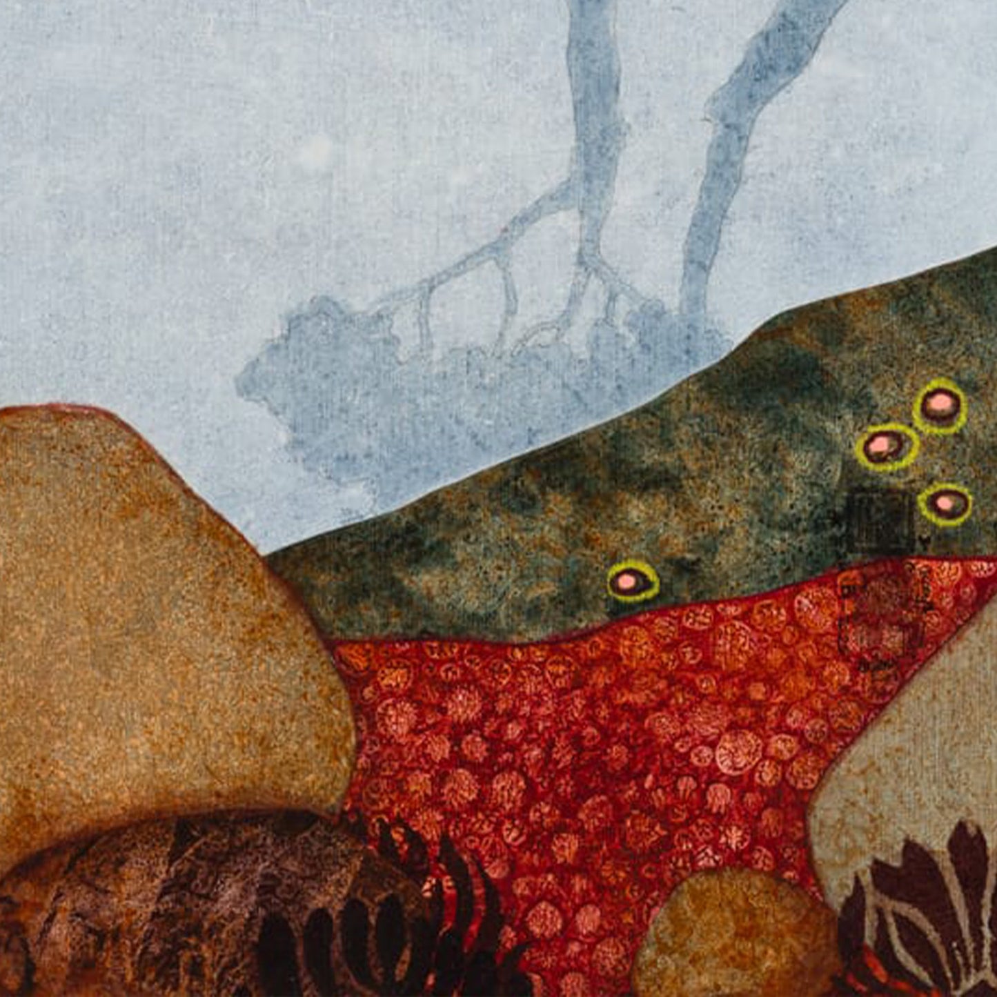 Peinture originale, Lalou Kraffe, Galerie KLE, Paysages Japonisants, Triptyque, Normandie, Bretagne