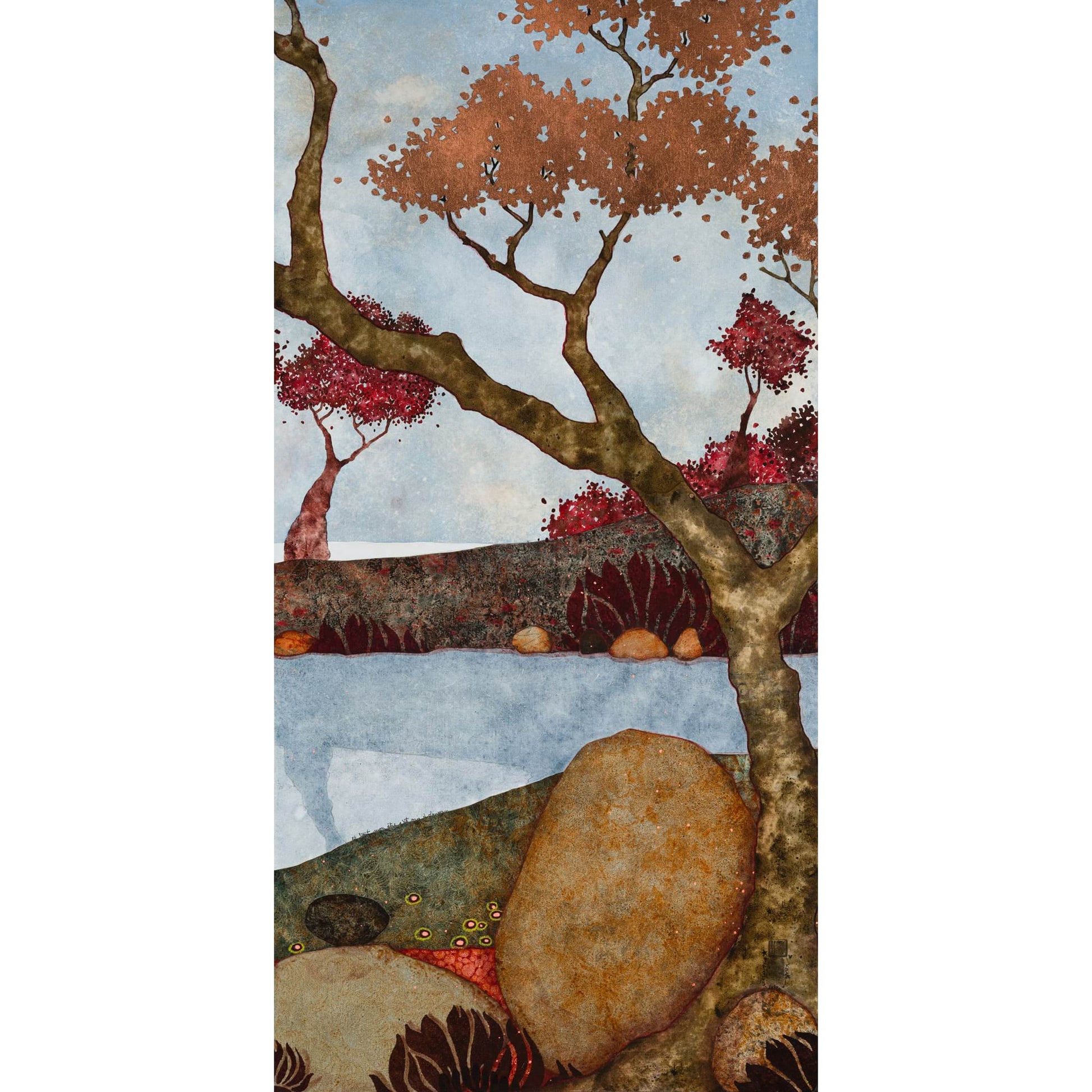 Peinture originale, Lalou Kraffe, Galerie KLE, Paysages Japonisants, Triptyque, Normandie, Bretagne