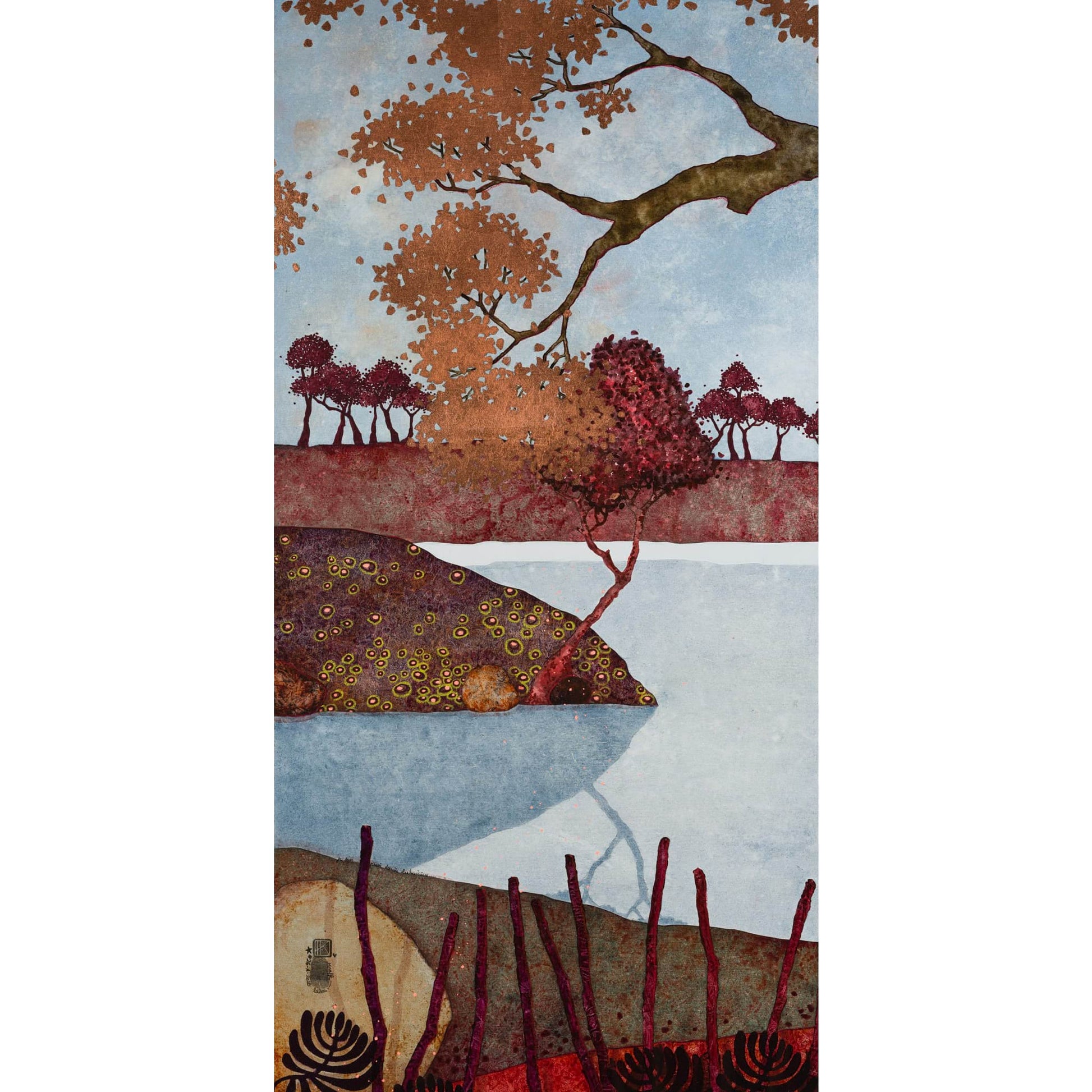 Peinture originale, Lalou Kraffe, Galerie KLE, Paysages Japonisants, Triptyque, Normandie, Bretagne