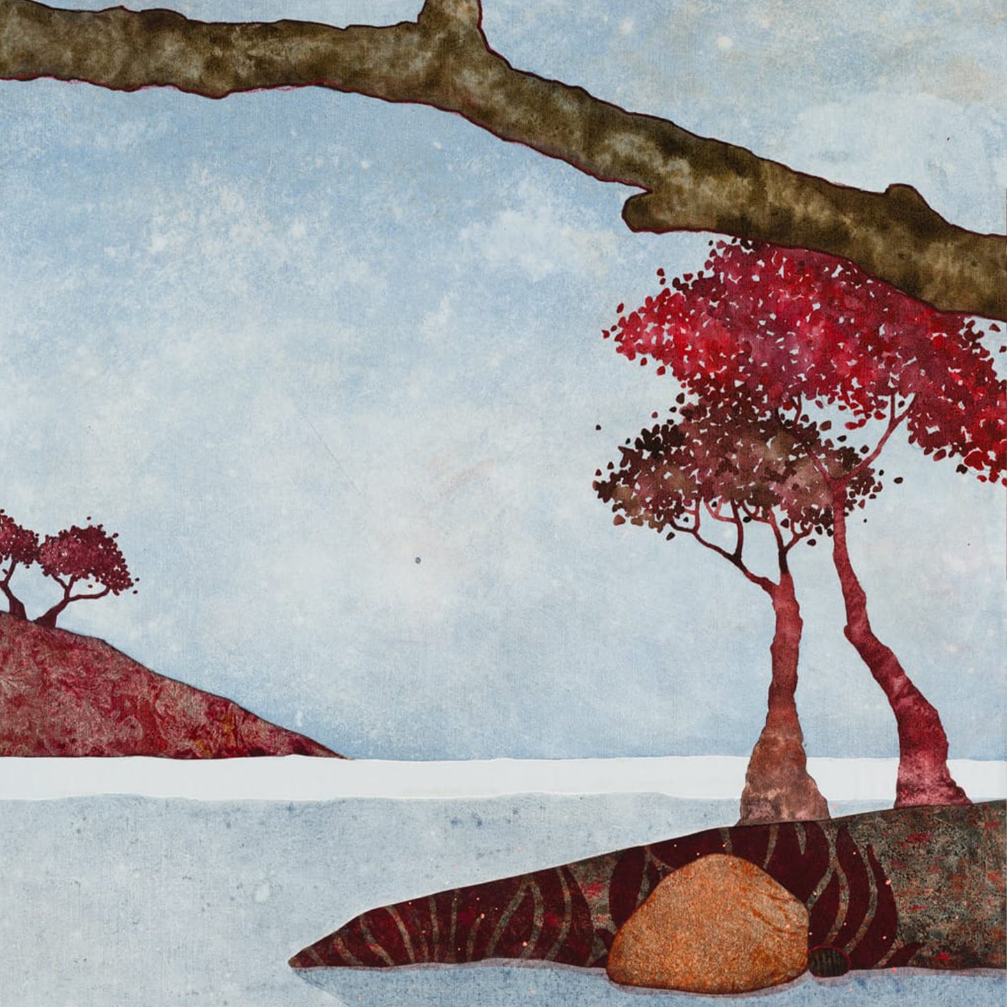 Peinture originale, Lalou Kraffe, Galerie KLE, Paysages Japonisants, Triptyque, Normandie, Bretagne