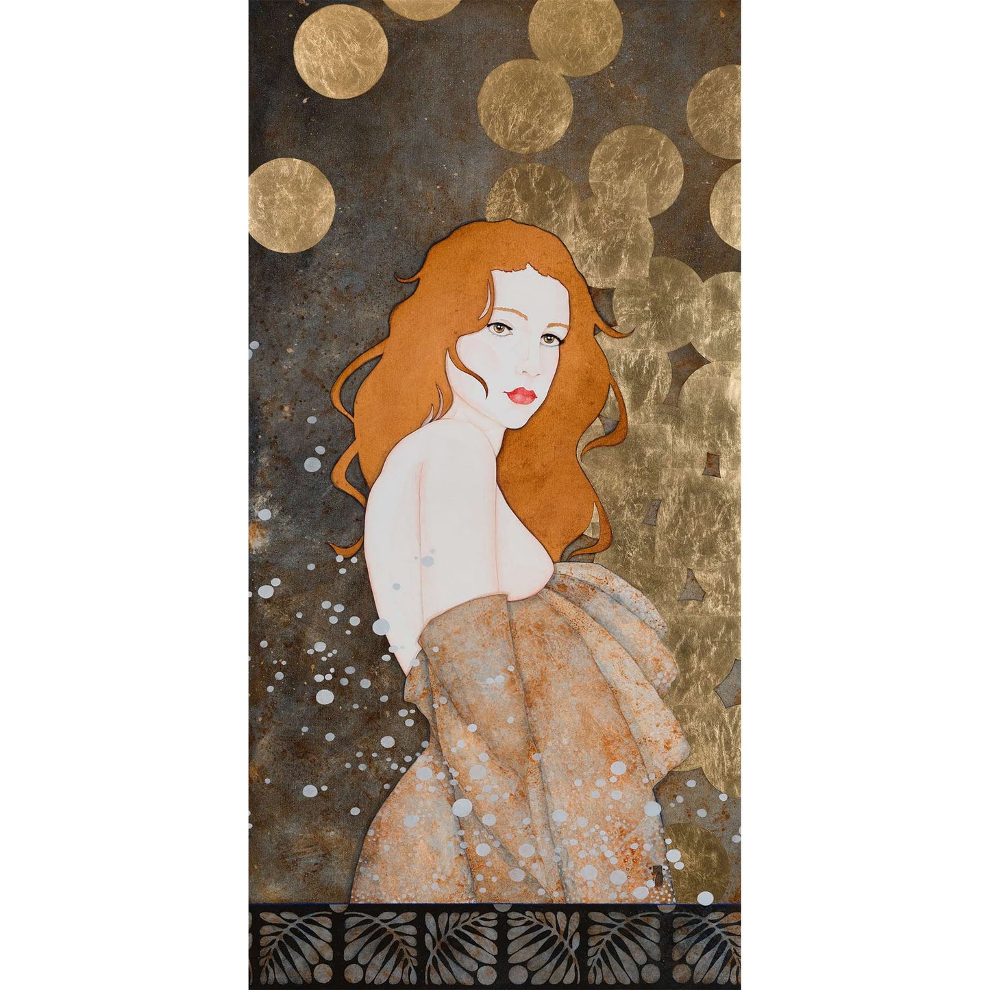 Peinture originale, portrait féminin, Klimt, Mucha, sécession viennoise, beauté, décoratif et figuratif, artiste féminine