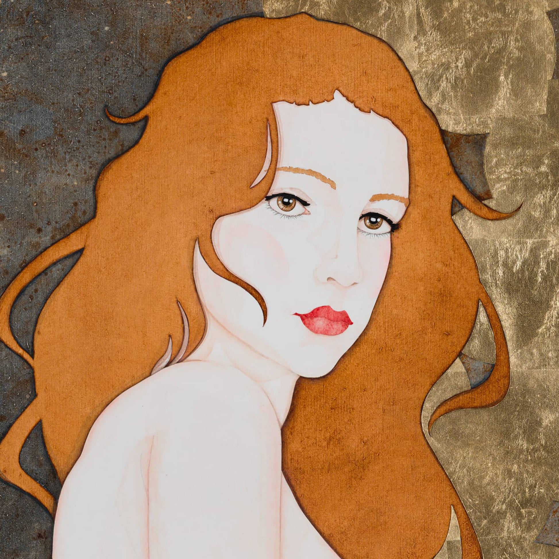 Peinture originale, portrait féminin, Klimt, Mucha, sécession viennoise, beauté, décoratif et figuratif, artiste féminine