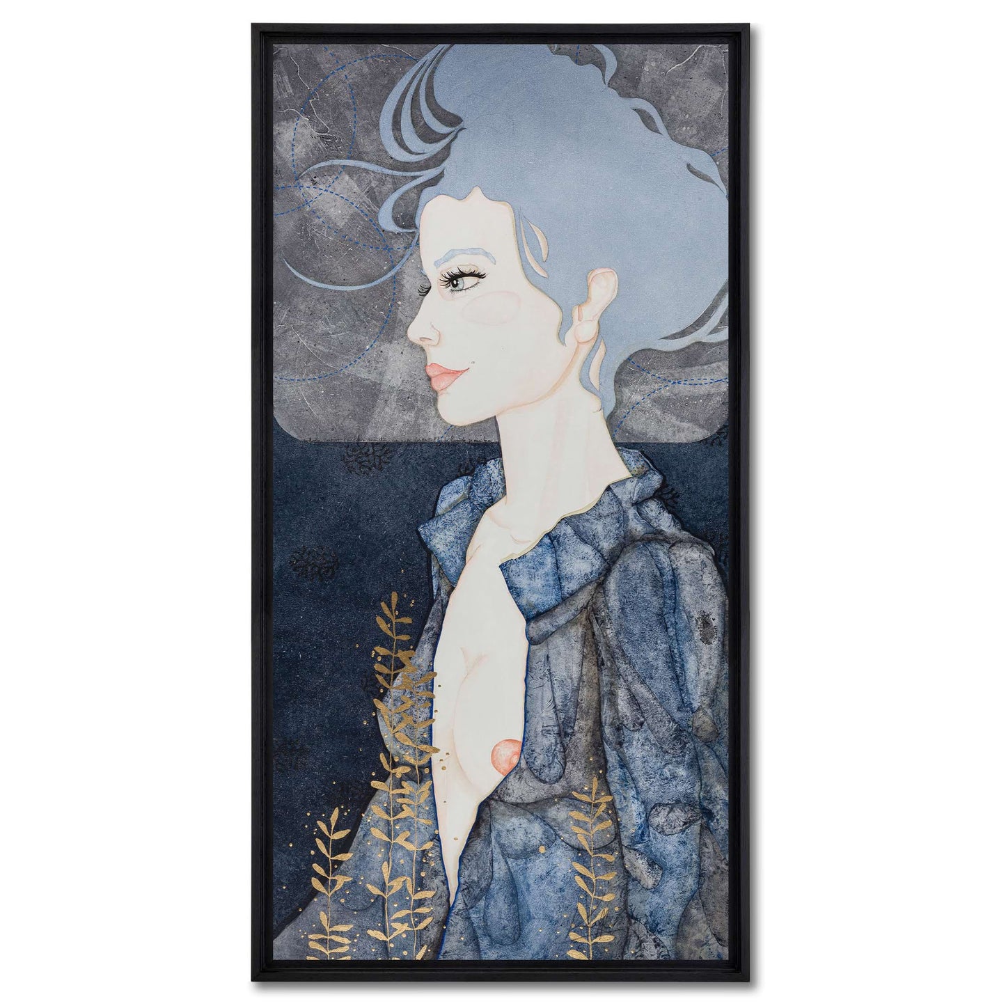 Portrait féminin, illustration figurative d’une artiste peintre femme inspirée par l’art nouveau en Bretagne et Normandie