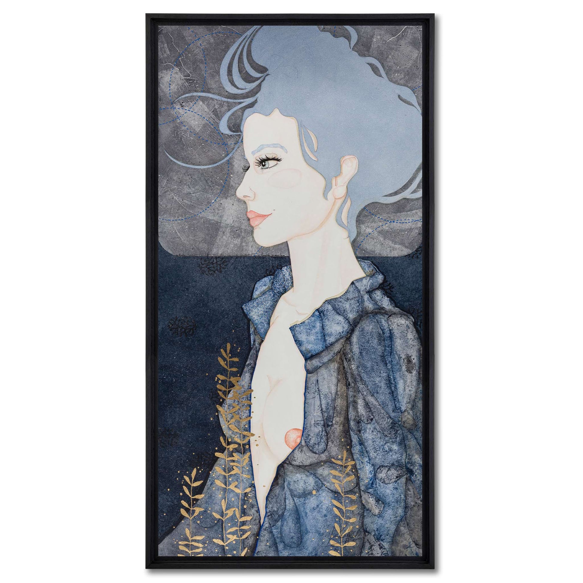 Portrait féminin, illustration figurative d’une artiste peintre femme inspirée par l’art nouveau en Bretagne et Normandie