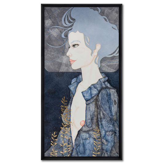 Portrait féminin, illustration figurative d’une artiste peintre femme inspirée par l’art nouveau en Bretagne et Normandie