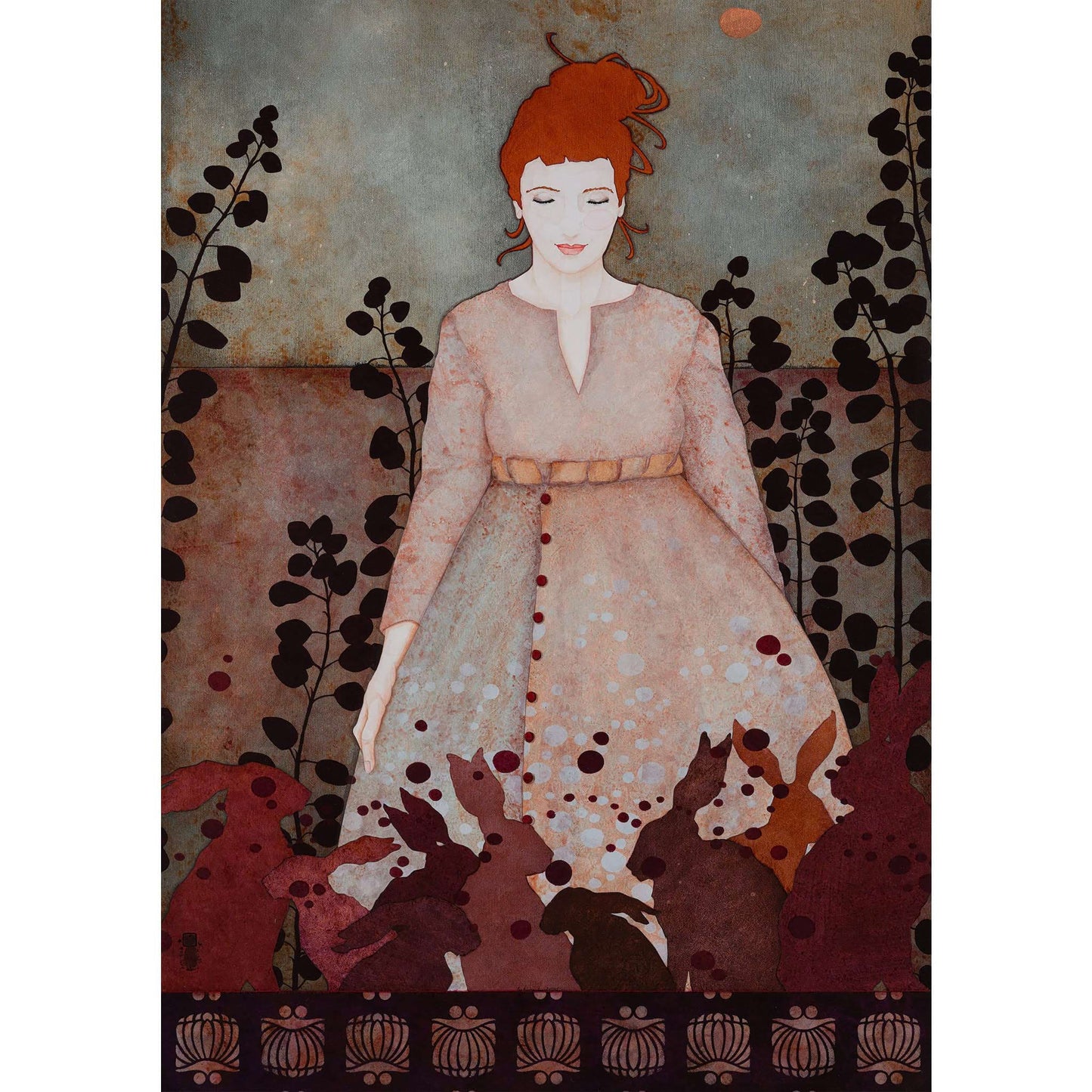 Portrait de femme, artiste femme, arts décoratifs, sécession viennoise, œuvre originale, rêverie et poésie , Normandie et Bretagne, peinture originale