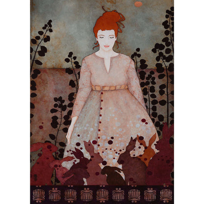 Portrait de femme, artiste femme, arts décoratifs, sécession viennoise, œuvre originale, rêverie et poésie , Normandie et Bretagne, peinture originale