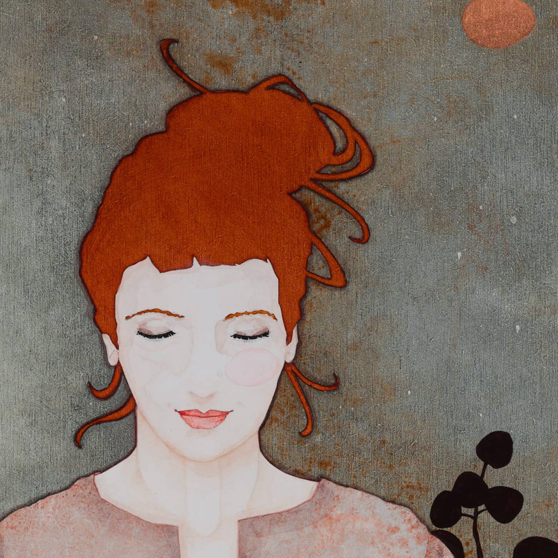 Portrait de femme, artiste femme, arts décoratifs, sécession viennoise, œuvre originale, rêverie et poésie , Normandie et Bretagne, peinture originale