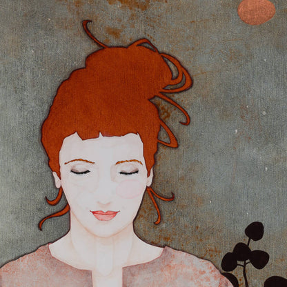 Portrait de femme, artiste femme, arts décoratifs, sécession viennoise, œuvre originale, rêverie et poésie , Normandie et Bretagne, peinture originale