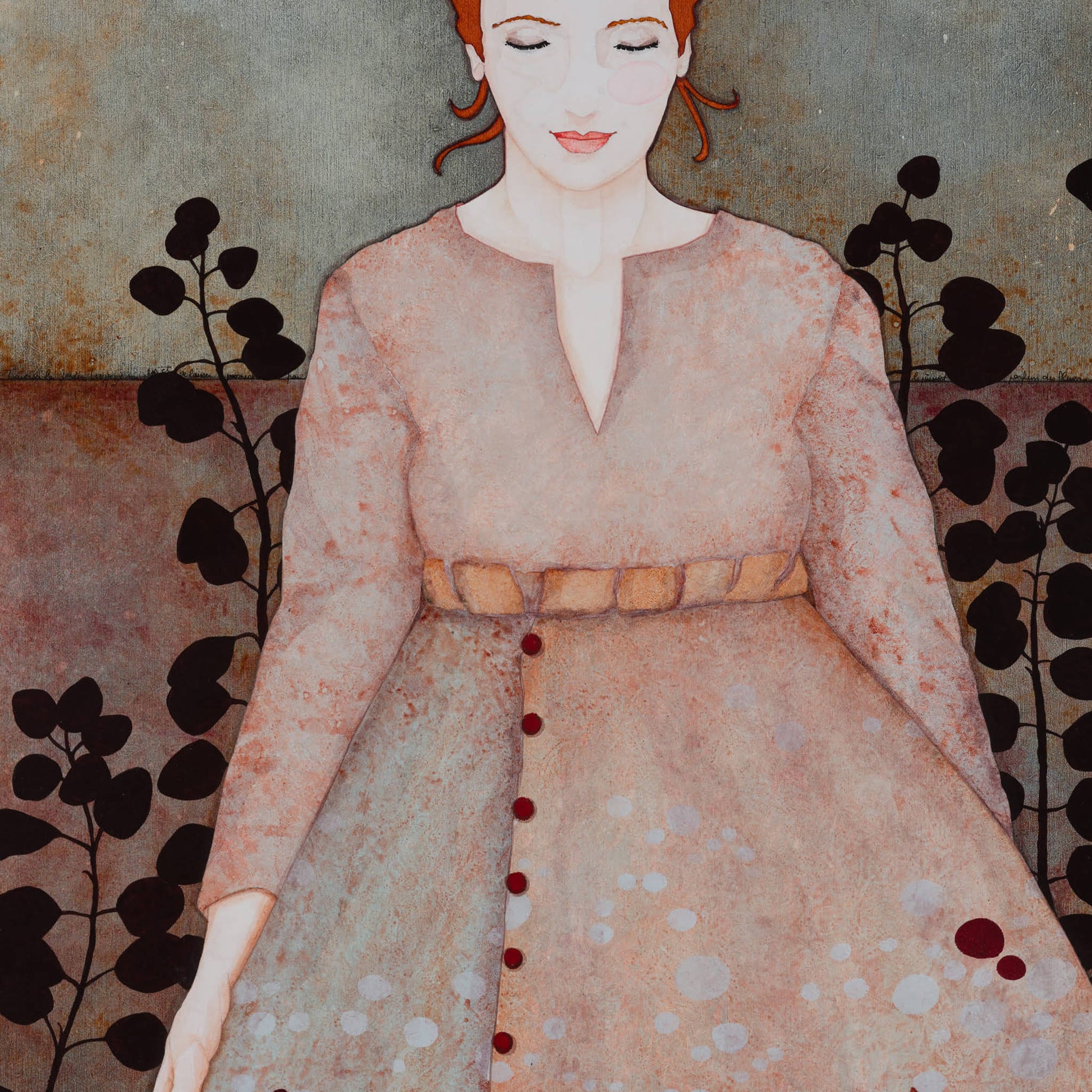 Portrait de femme, artiste femme, arts décoratifs, sécession viennoise, œuvre originale, rêverie et poésie , Normandie et Bretagne, peinture originale