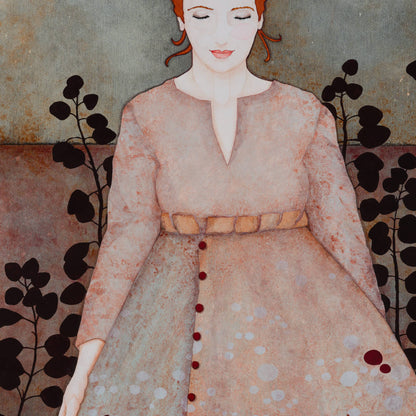 Portrait de femme, artiste femme, arts décoratifs, sécession viennoise, œuvre originale, rêverie et poésie , Normandie et Bretagne, peinture originale