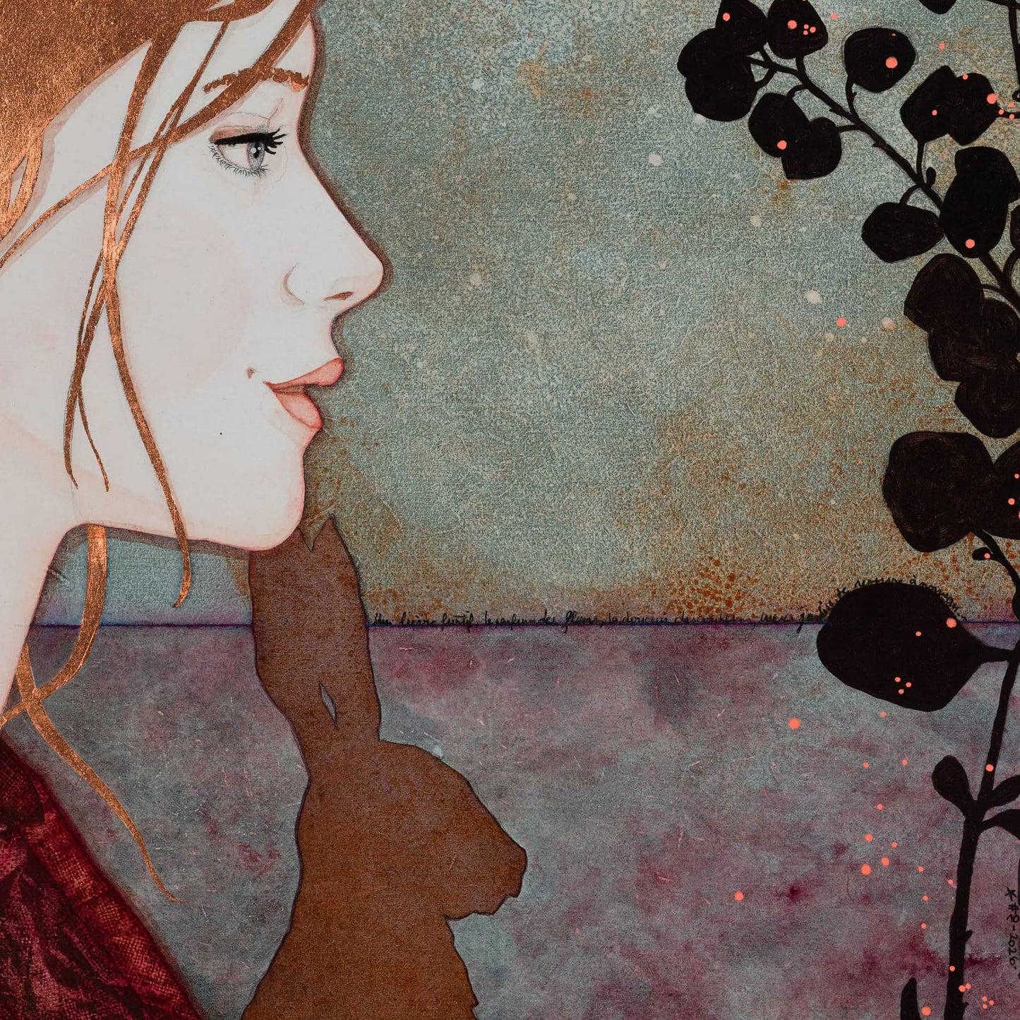 Tableau original : « Un lièvre furtif, le parfum des fleurs, la douceur des couleurs, merci jardin, je respire à nouveau »