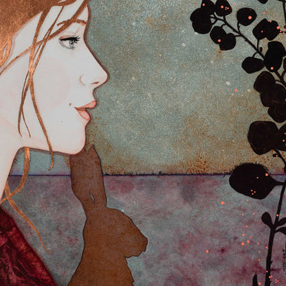 Tableau original : « Un lièvre furtif, le parfum des fleurs, la douceur des couleurs, merci jardin, je respire à nouveau »