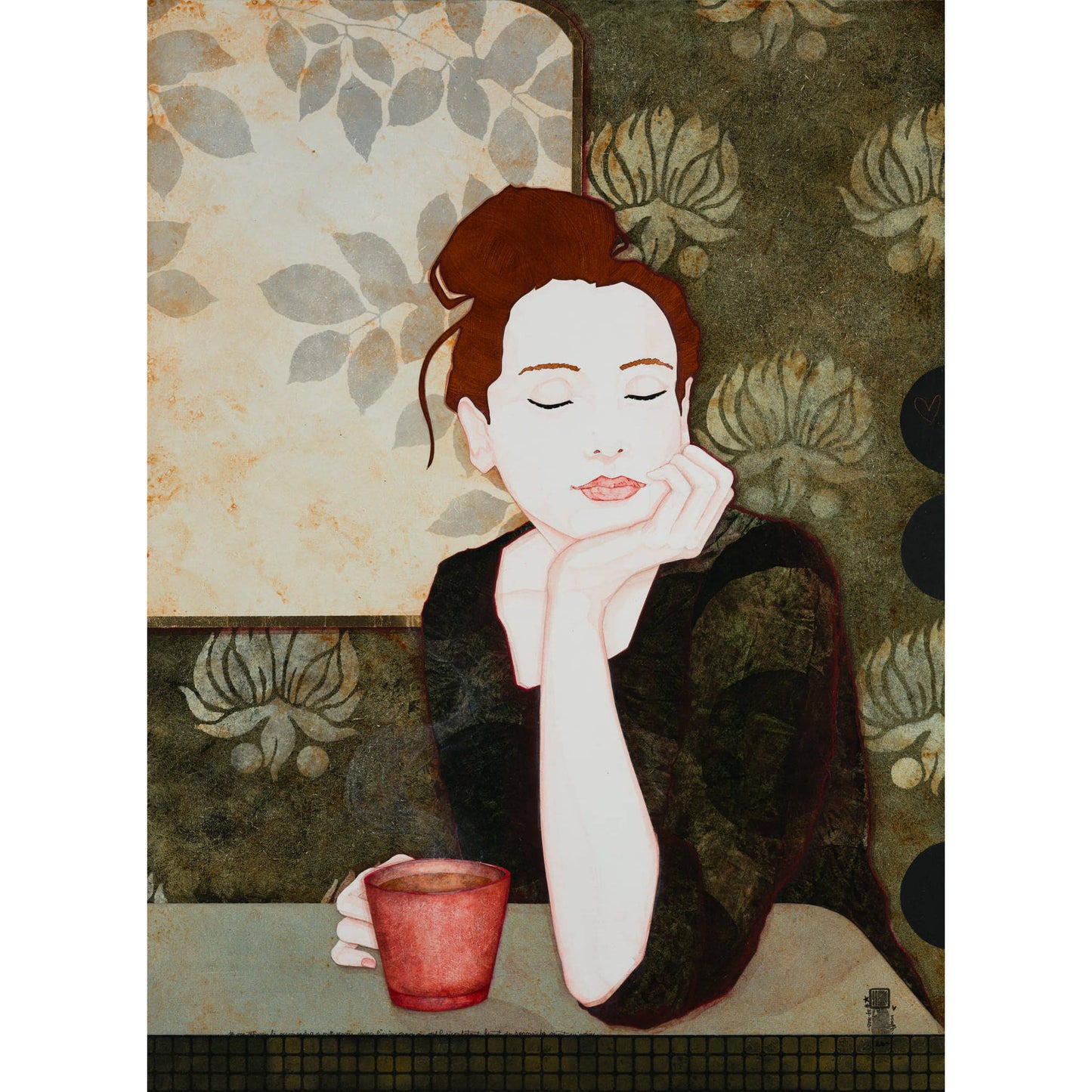 Portrait, Femme, Rêverie, Lalou Kraffe, Galerie KLE, Peinture originale, Figurative, Bretagne, Normandie