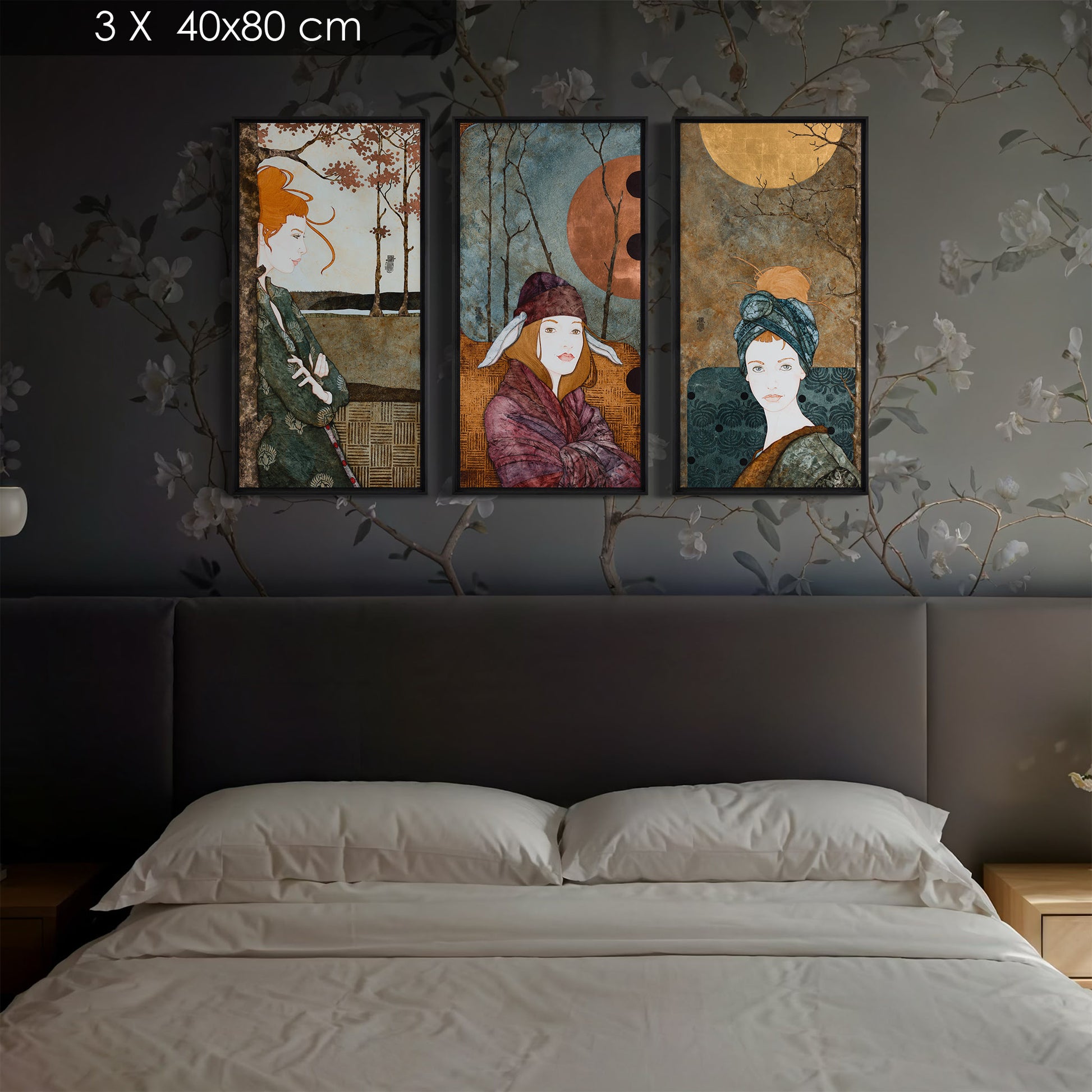 triptyque portrait féminin lalou kraffe 30*60 et 40*80