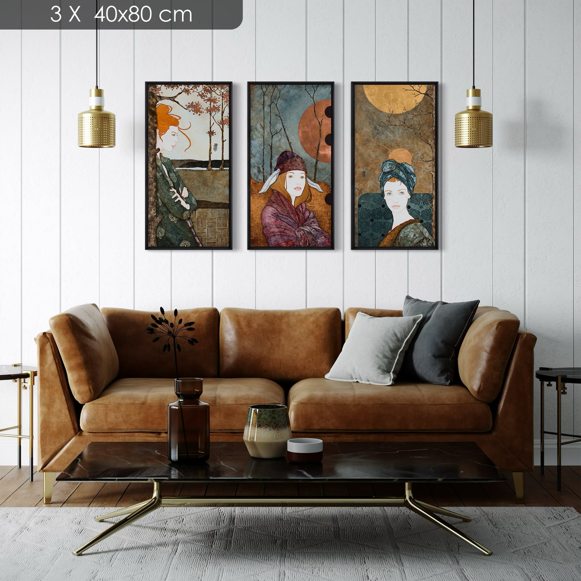 triptyque portrait féminin lalou kraffe 30*60 et 40*80