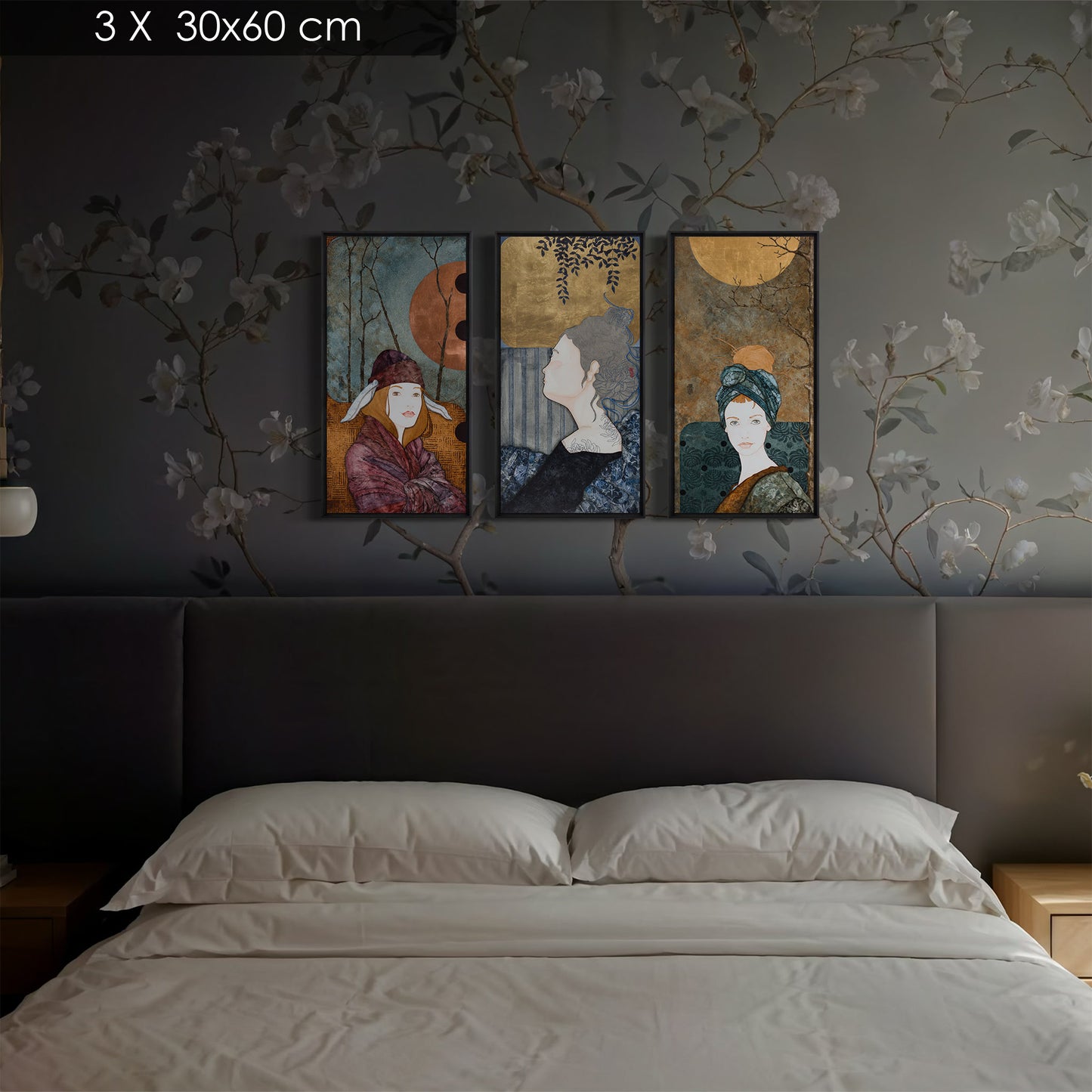 Triptyque portrait féminin Lalou Kraffe 30*60 et 40*80