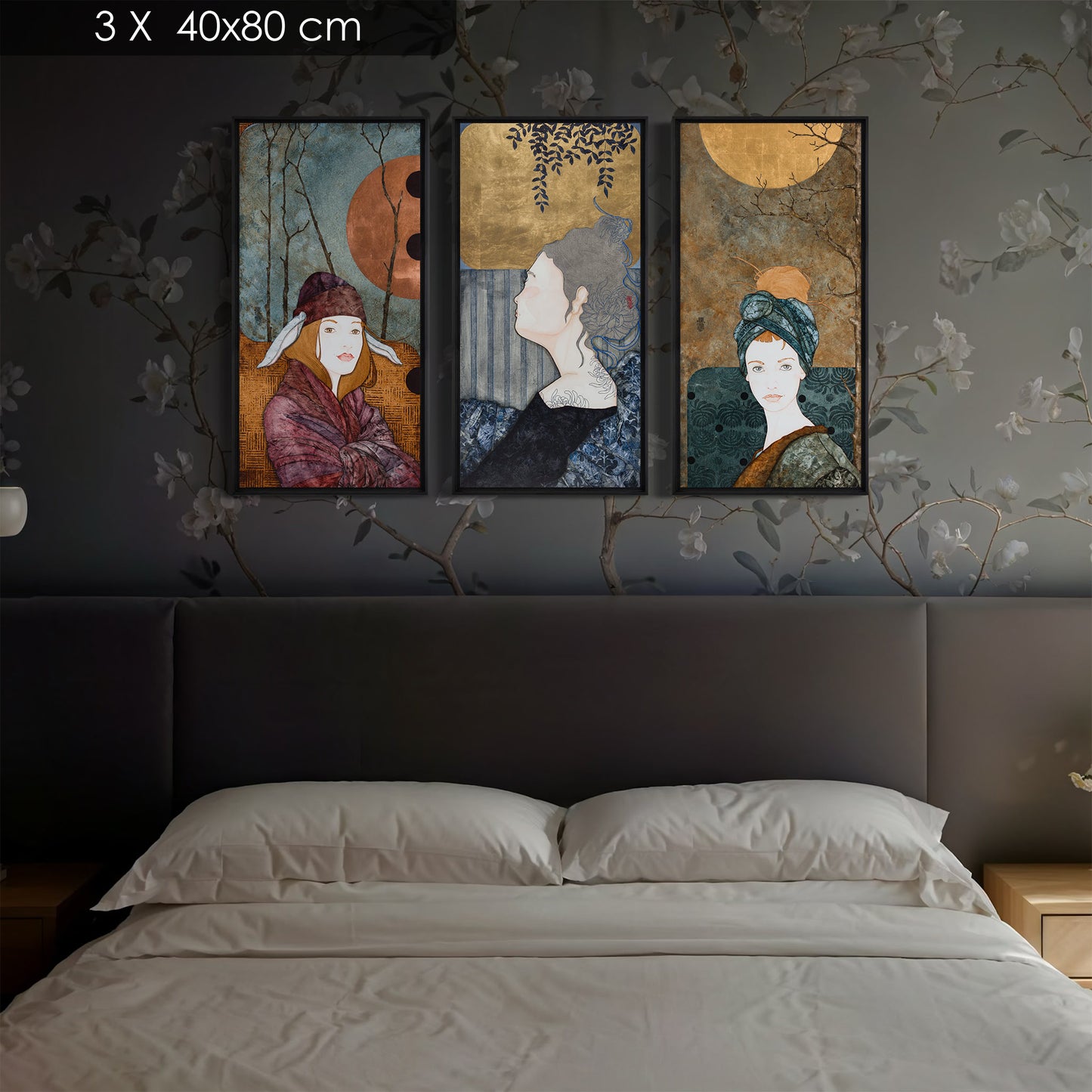 Triptyque portrait féminin Lalou Kraffe 30*60 et 40*80