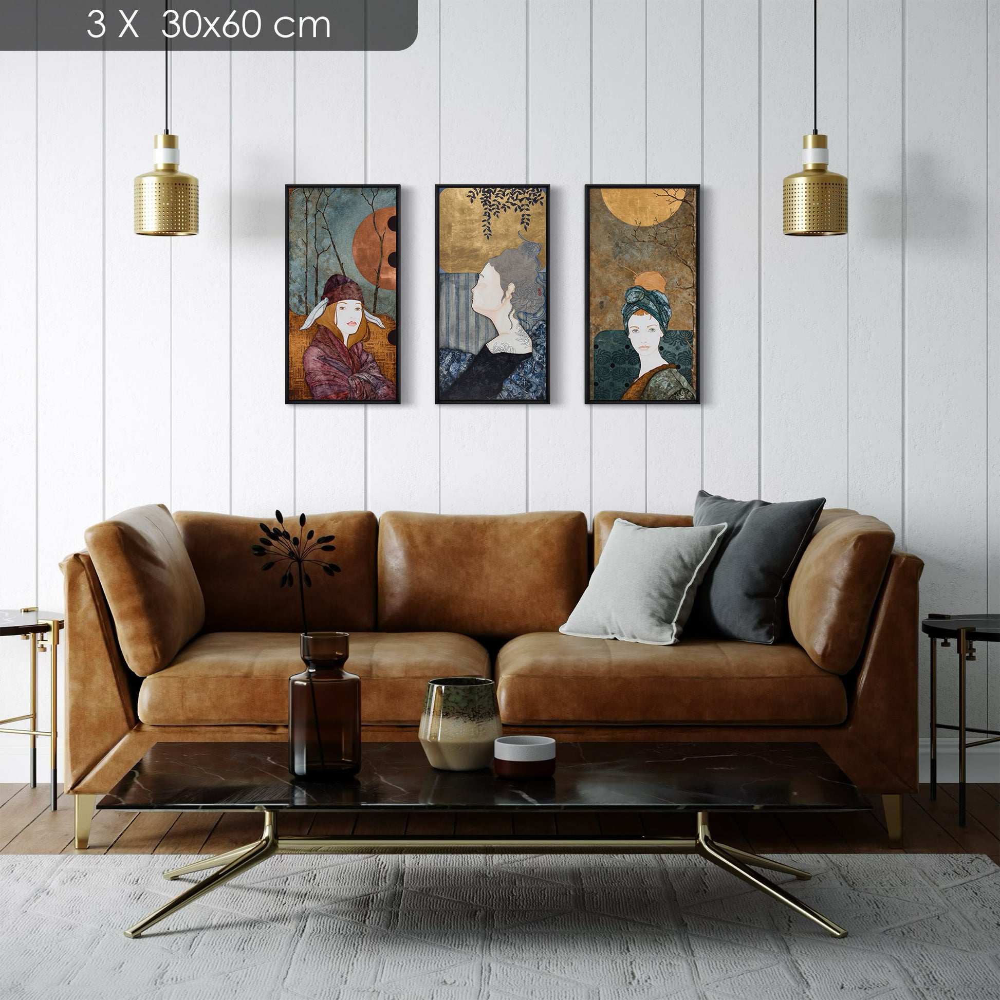 Triptyque portrait féminin Lalou Kraffe 30*60 et 40*80